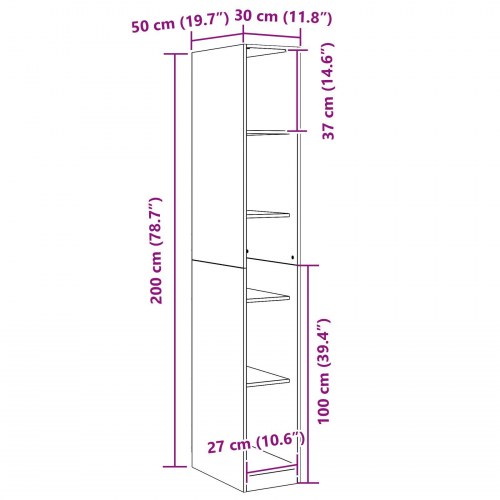 Sort Egetræ Garderobe - 30x50x200 cm, Lavet af konstrueret træ