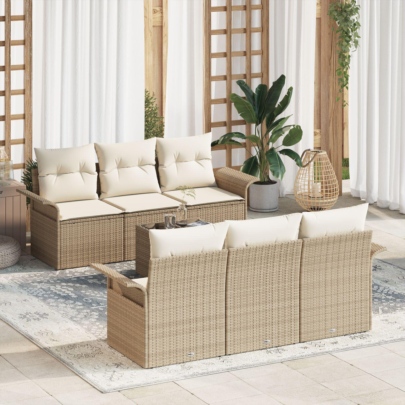Havesofa sæt med puder 7 dele beige polyrattan