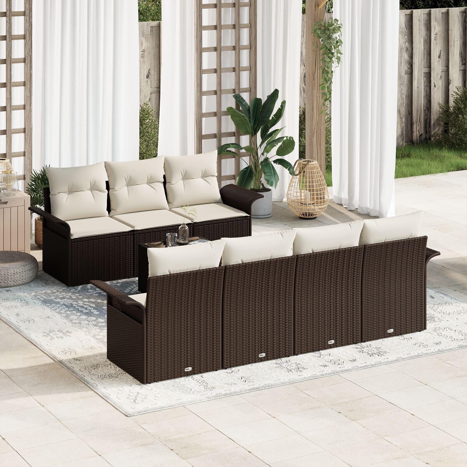 Havesofa Sæt 8 stk Brun Poly rattan
