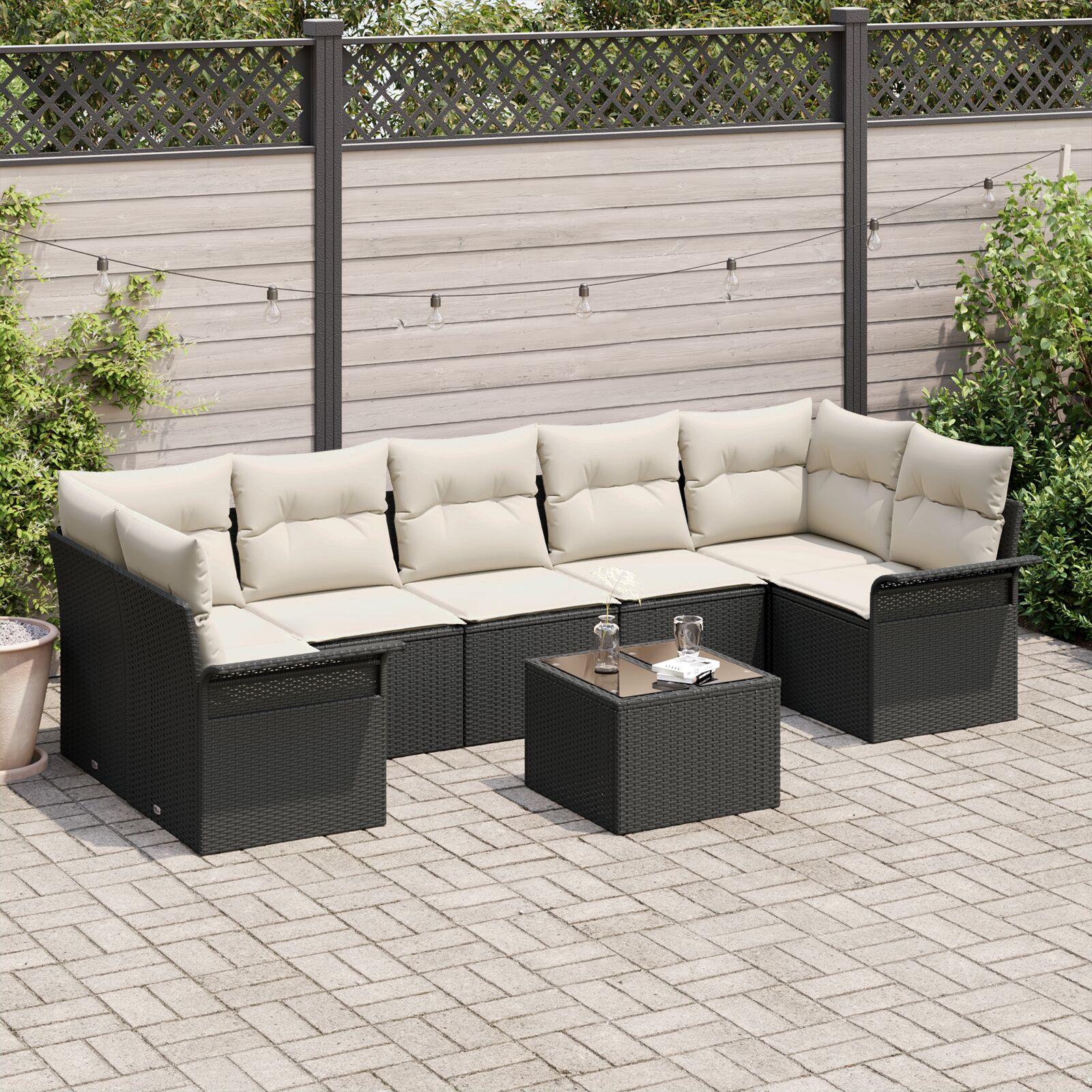 Havesofa Sæt 8 stk Sort Poly rattan