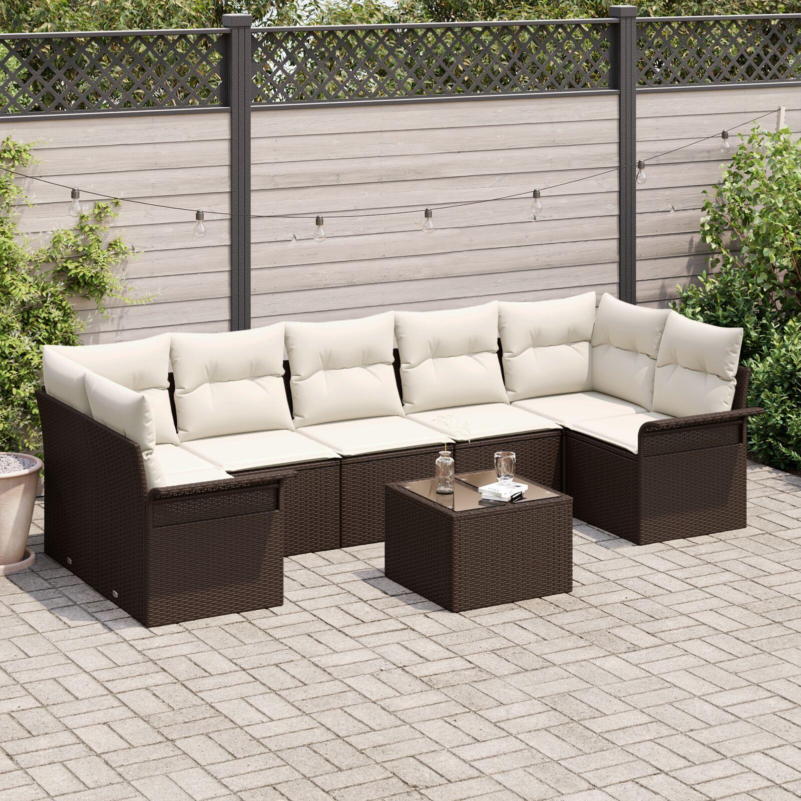 Havesofa Sæt 8 stk Brun Poly rattan