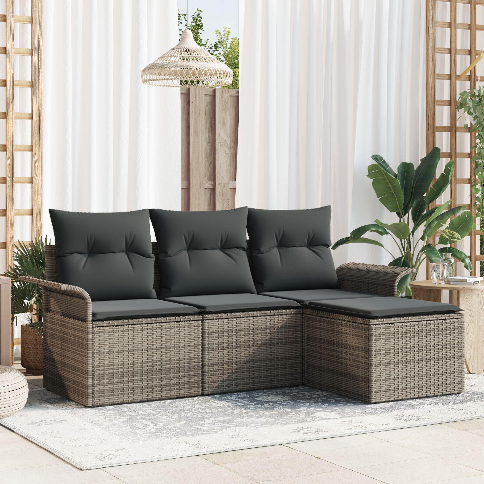 Havesofa Sæt 4 stk Grå 55 x 55 x 37 cm polyrattan