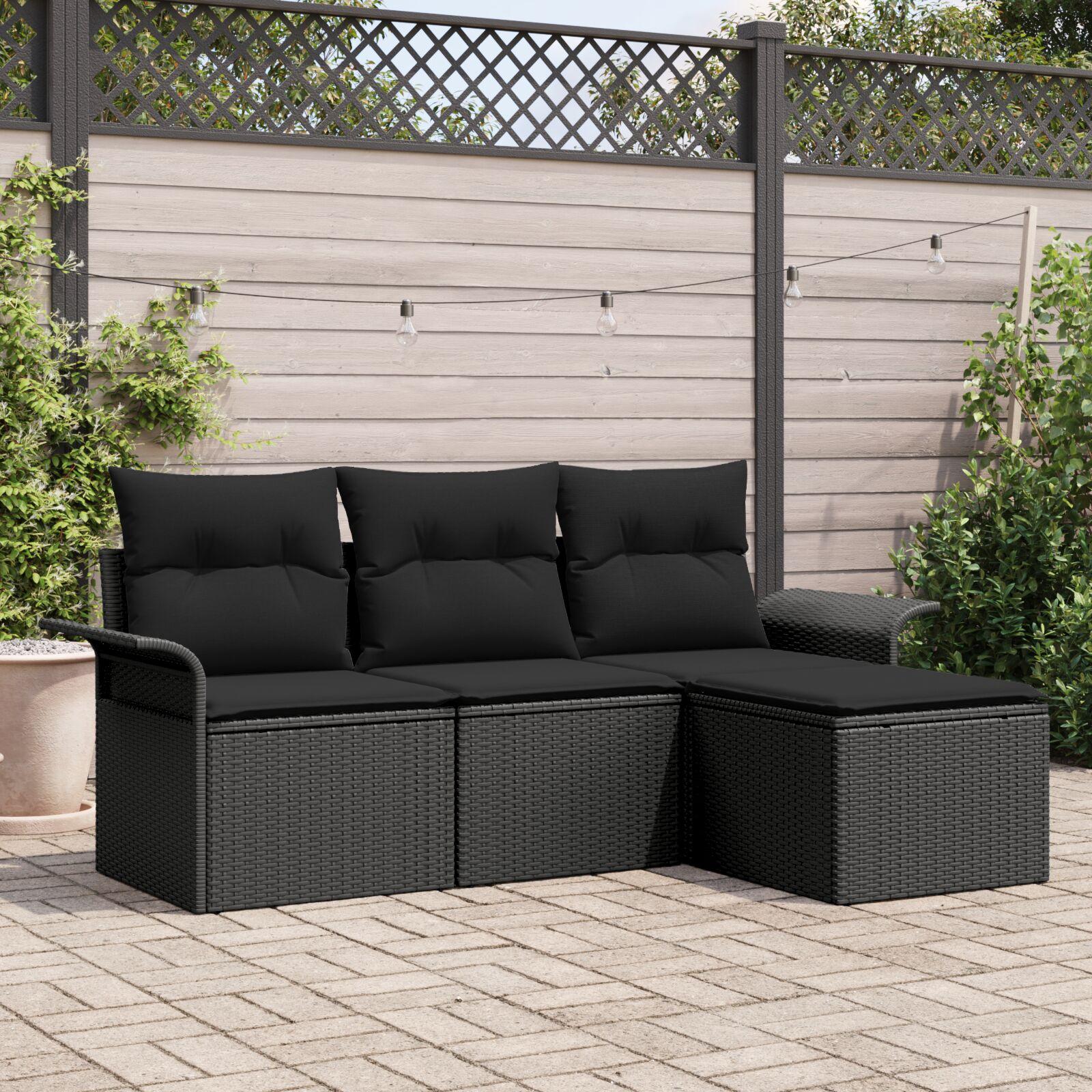 Havesofa Sæt 4 stk Sort 55 x 55 x 37 cm polyrattan