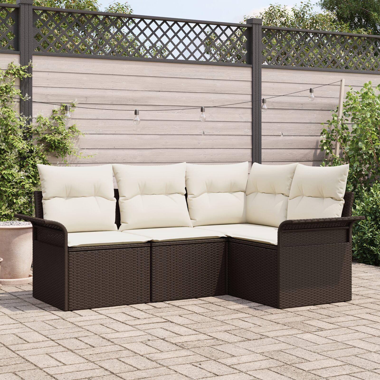 Havesofa Sæt med pude 4 stk Brun Poly rattan
