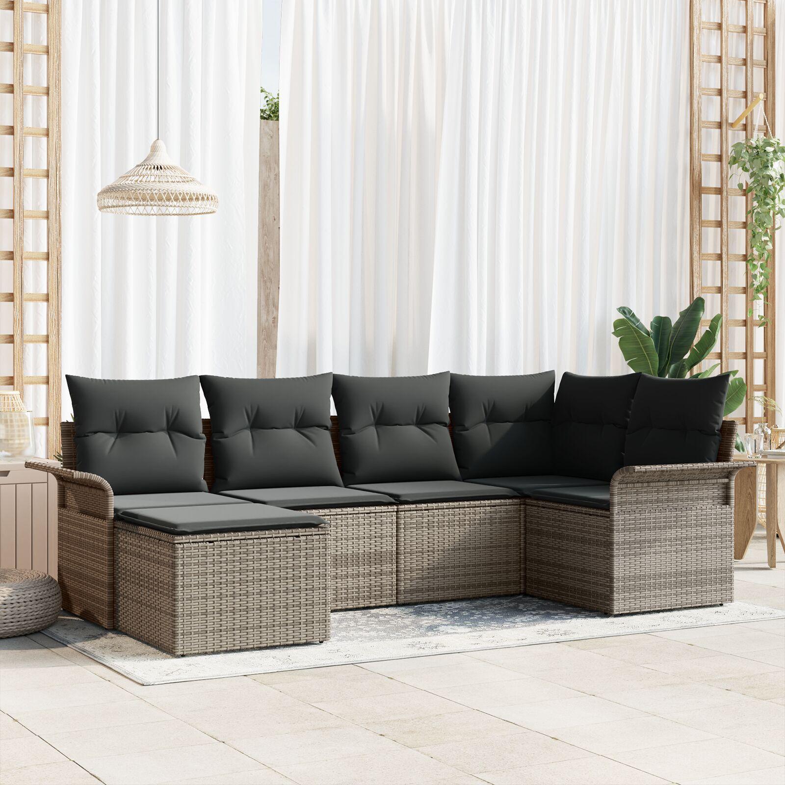 Havesofa Sæt med pude 6 stk Grå Poly rattan
