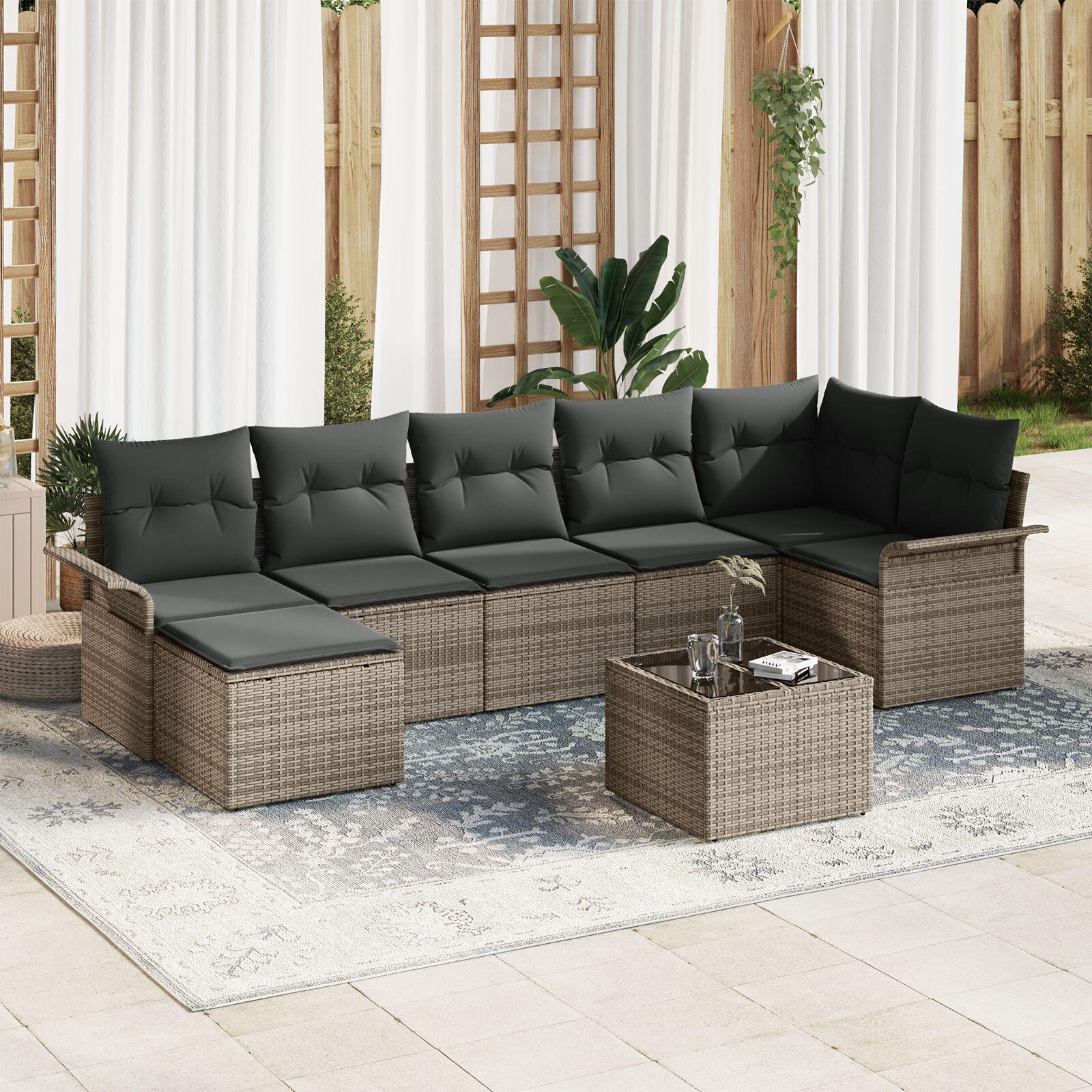 Havesofa Sæt med pude 8 stk Grå Poly rattan