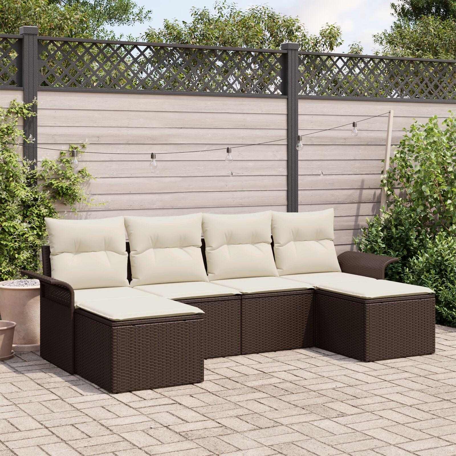 Havesofa Sæt med pude 6 stk Brun Poly rattan