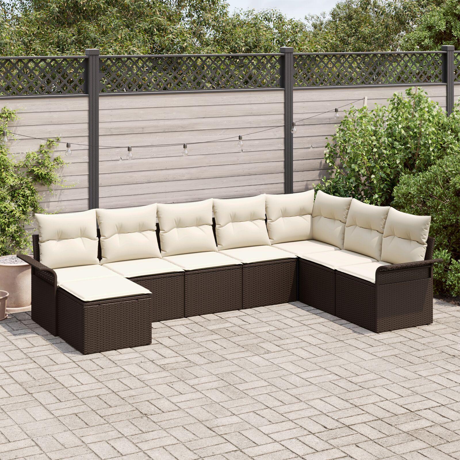 Havesofa Sæt med pude 8 stk Brun Poly rattan