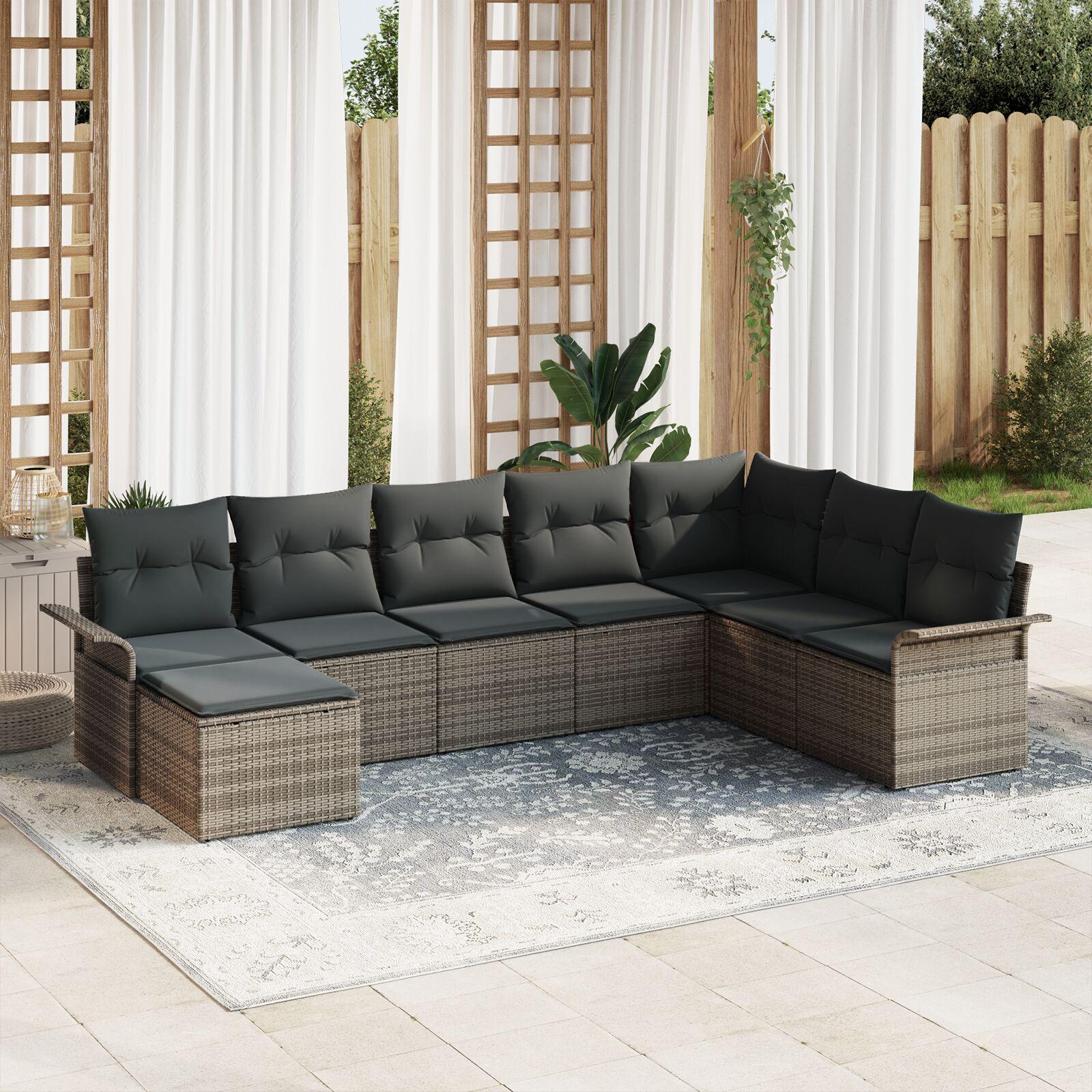 Havesofa Sæt med pude 8 stk Grå Poly rattan