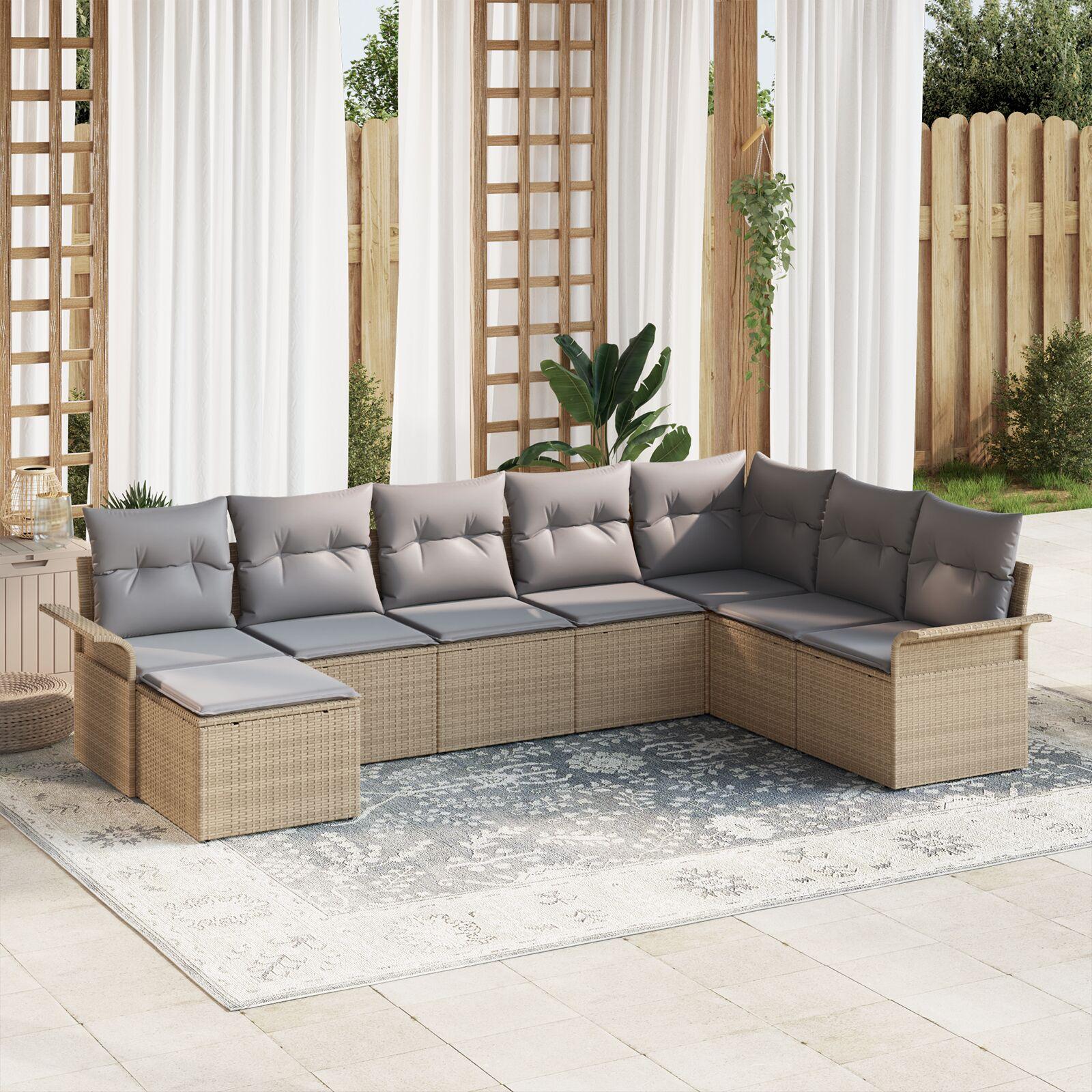 Havesofa Sæt med pude 8 stk Beige Poly rattan