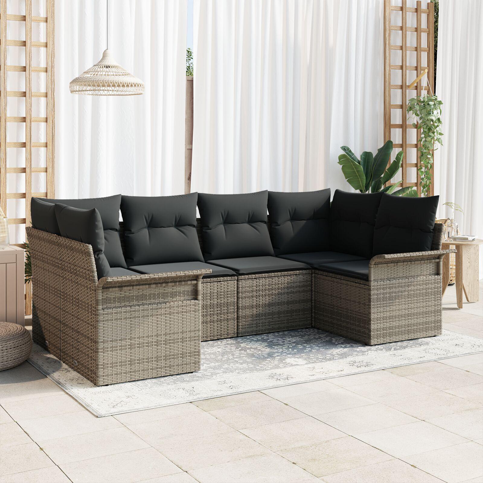 Havesofa Sæt med pude 6 stk Grå Poly rattan