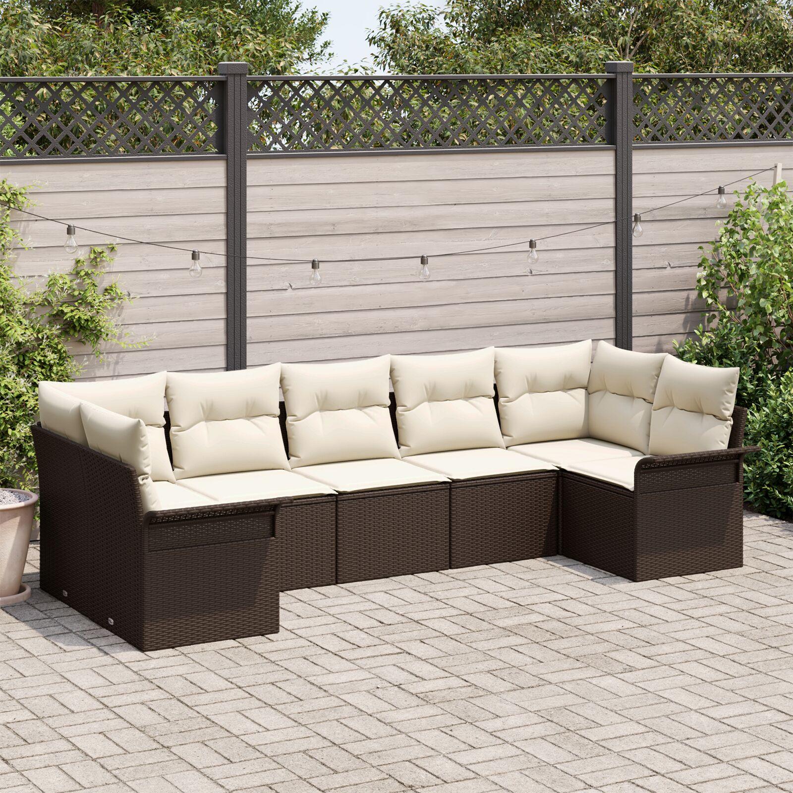 Havesofa Sæt med pude 7 stk Brun Poly rattan