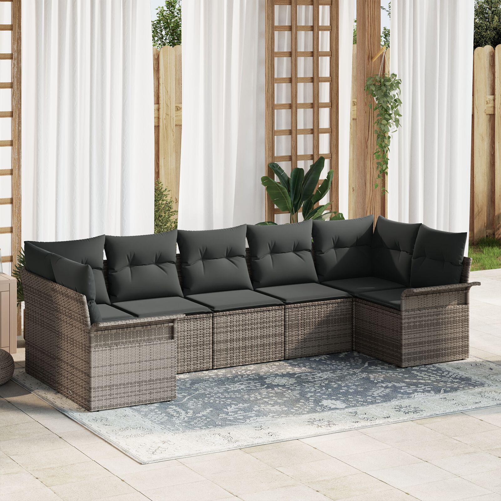 Havesofa Sæt med pude 7 stk Grå Poly rattan