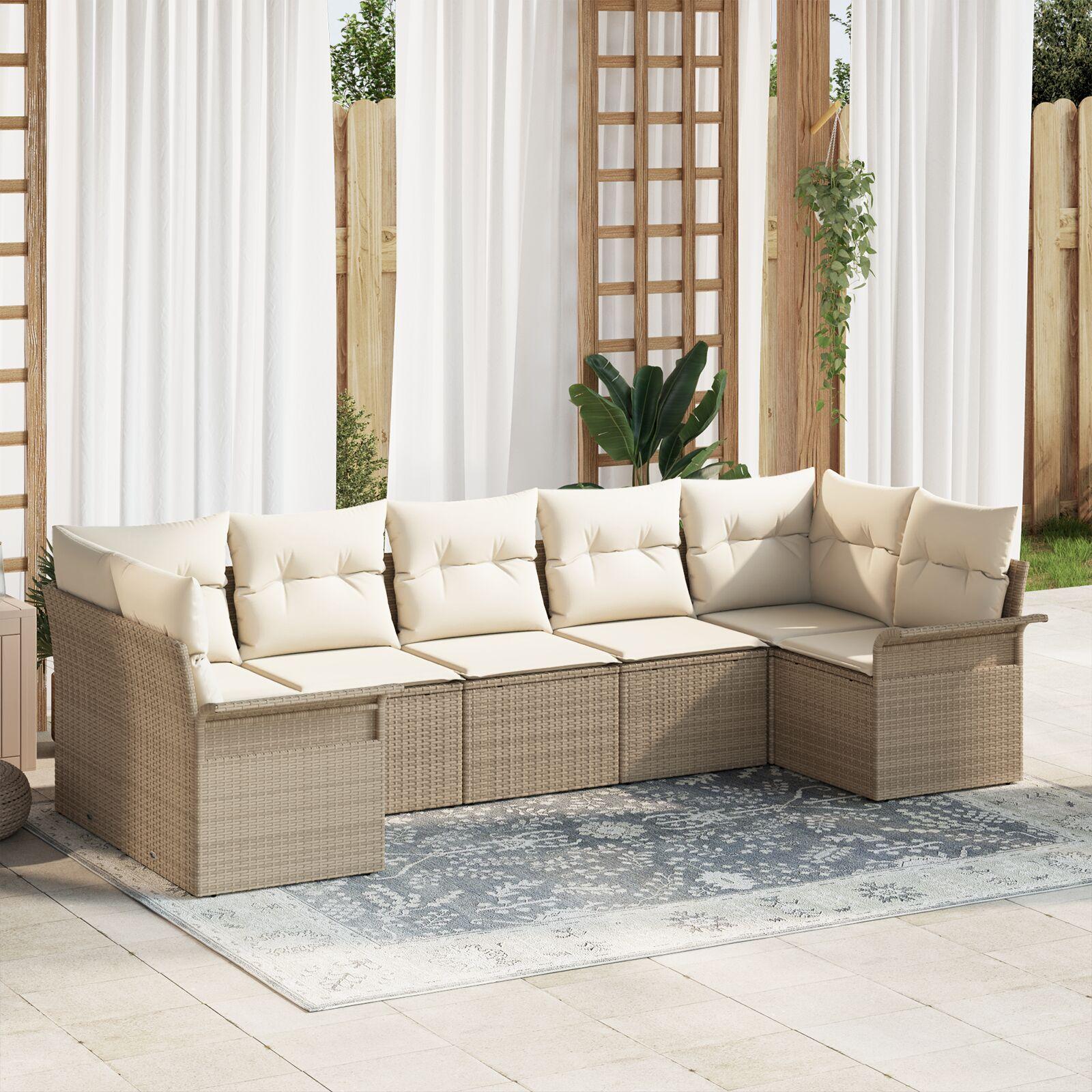 Havesofa Sæt med pude 7 stk Beige Poly rattan