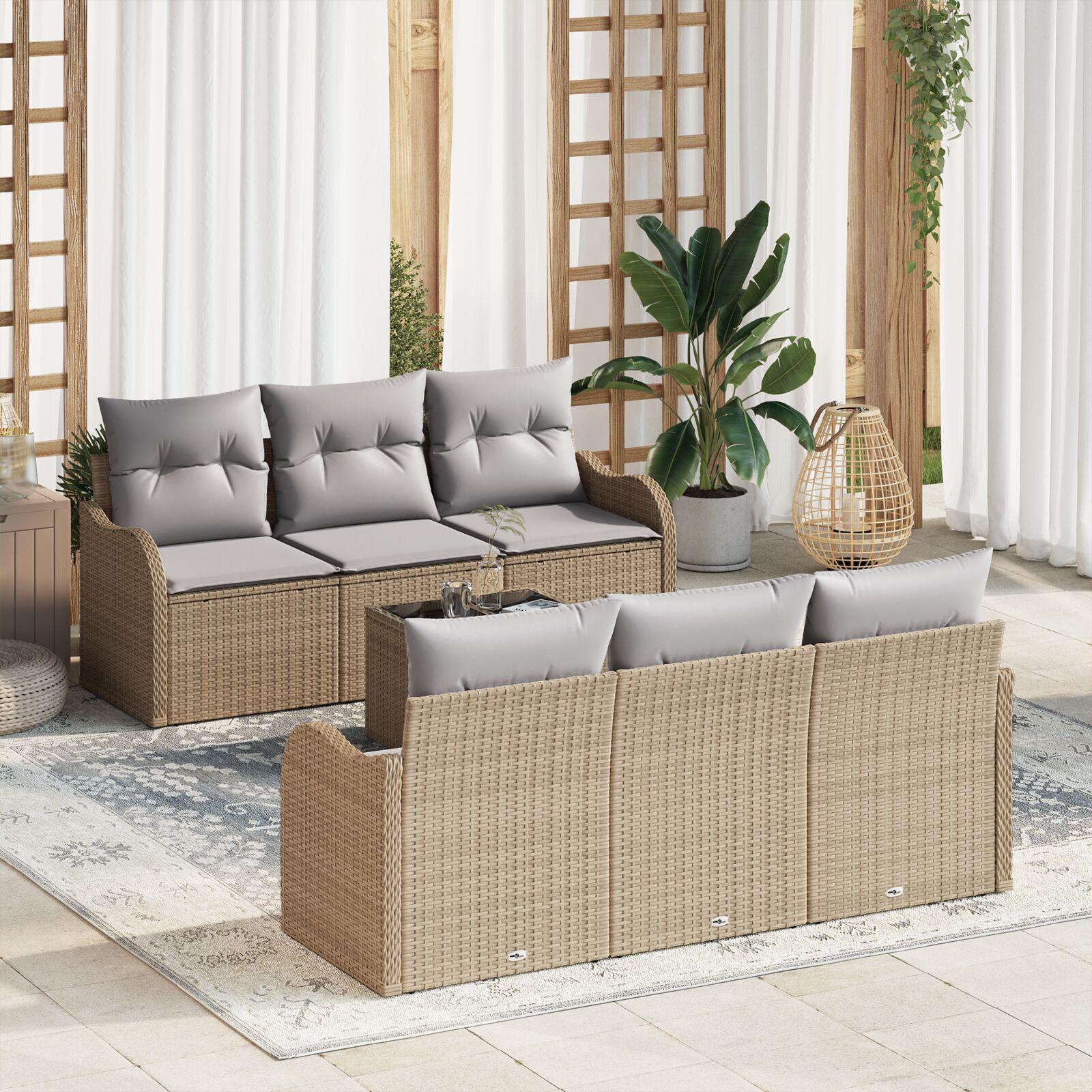 Havesofa Sæt med pude 7 stk Beige 55 x 55 x 37 cm Poly rattan