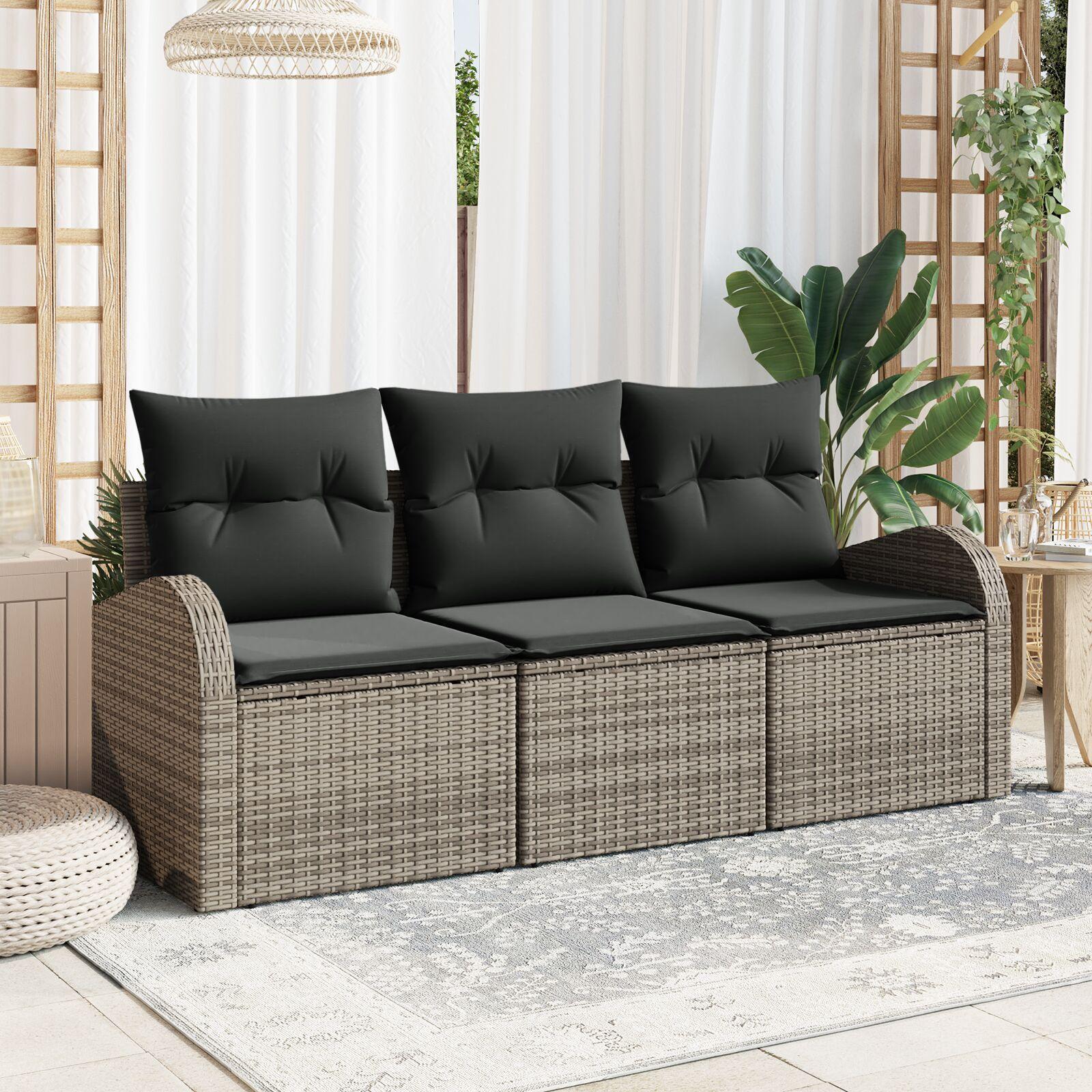 Havesofa Sæt Med Pude 3 Dele Poly Rattan - Grå