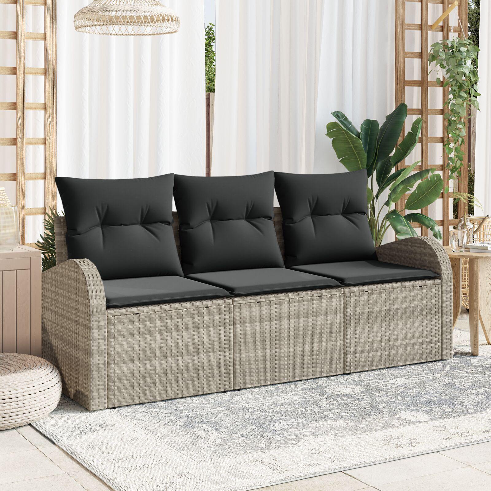 Havesofa Sæt Med Pude 3 Dele Poly Rattan - Lysegrå