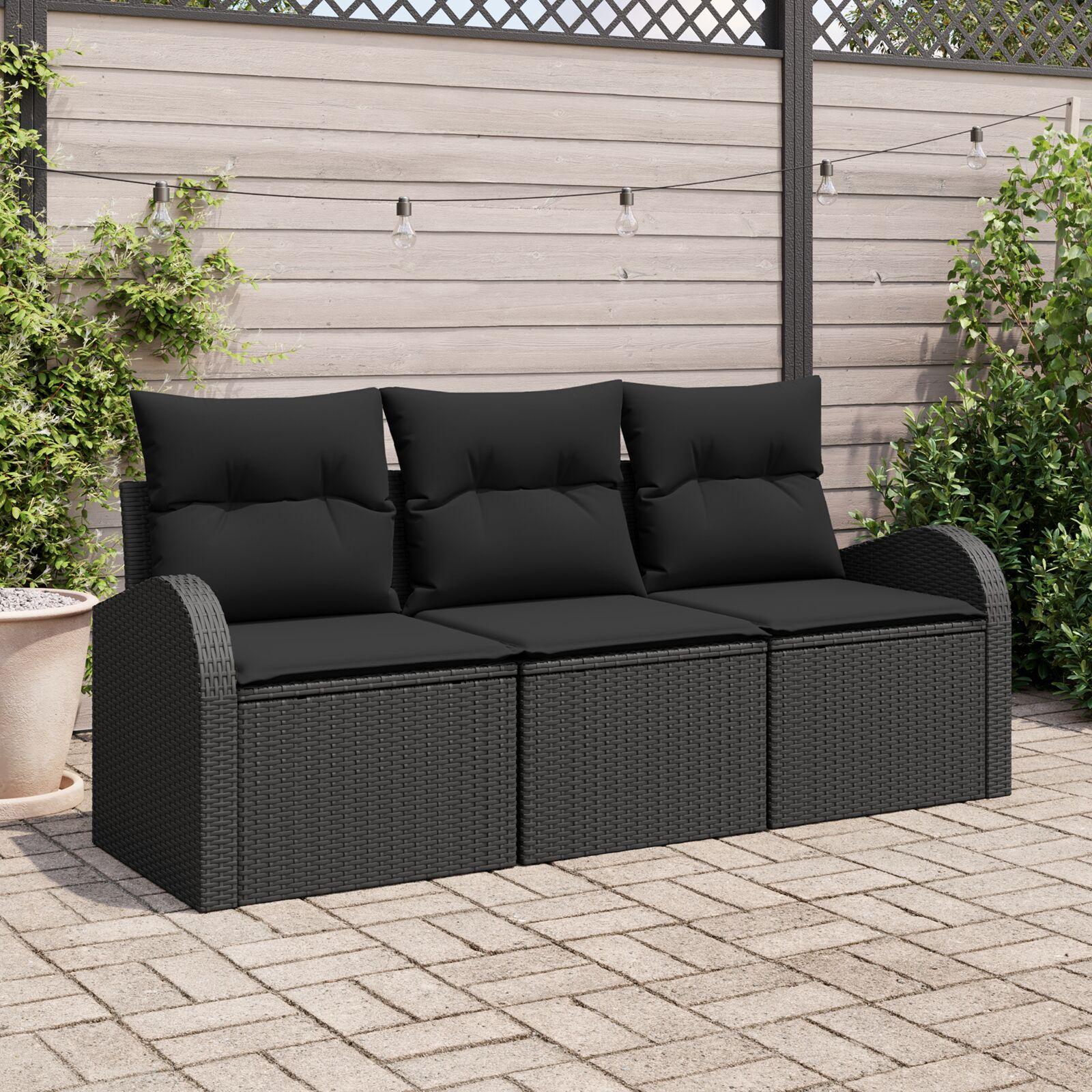 Havesofa Sæt Med Pude 3 Dele Poly Rattan - Sort