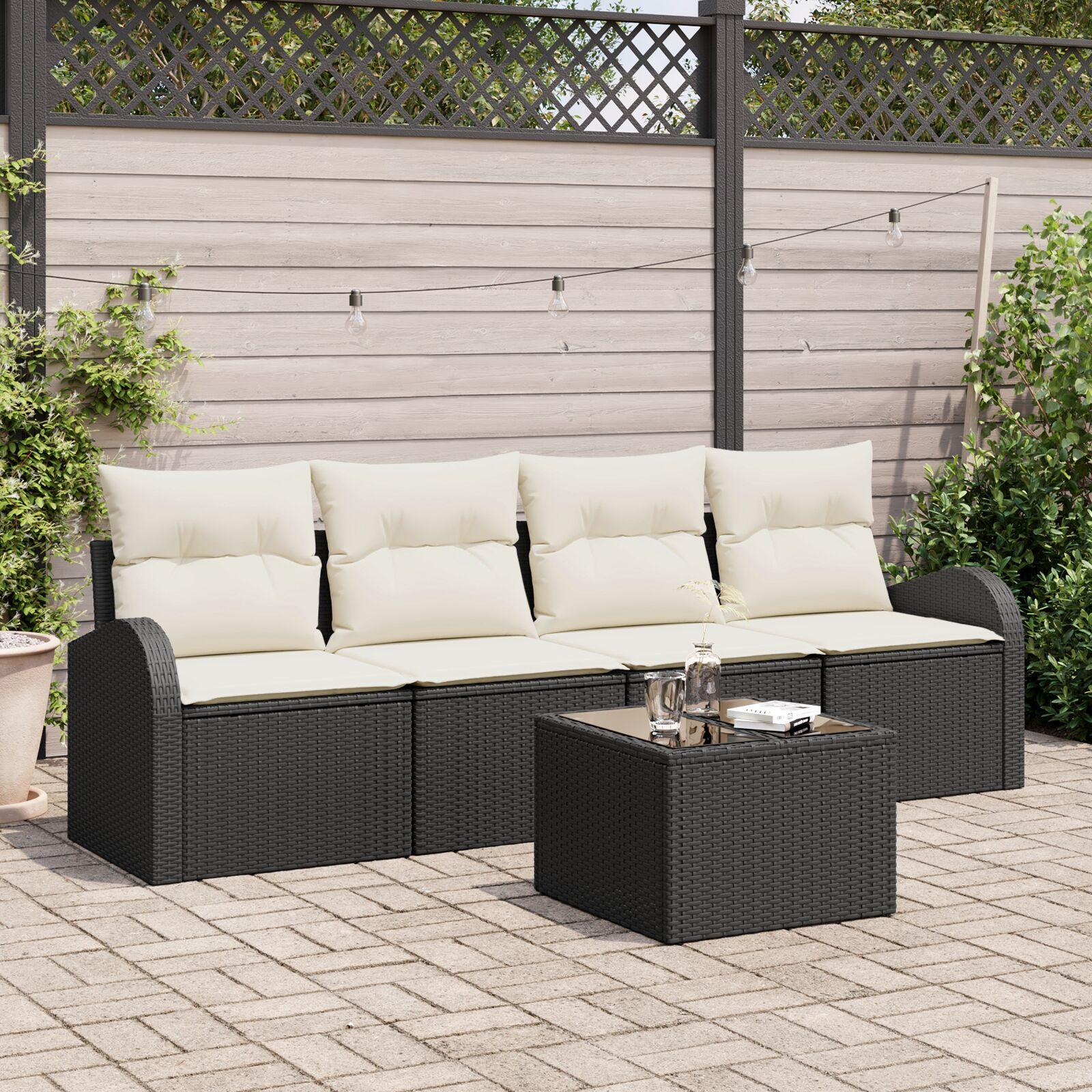 Havesofa Sæt med pude 5 stk Sort 55 x 55 x 37 cm Poly rattan