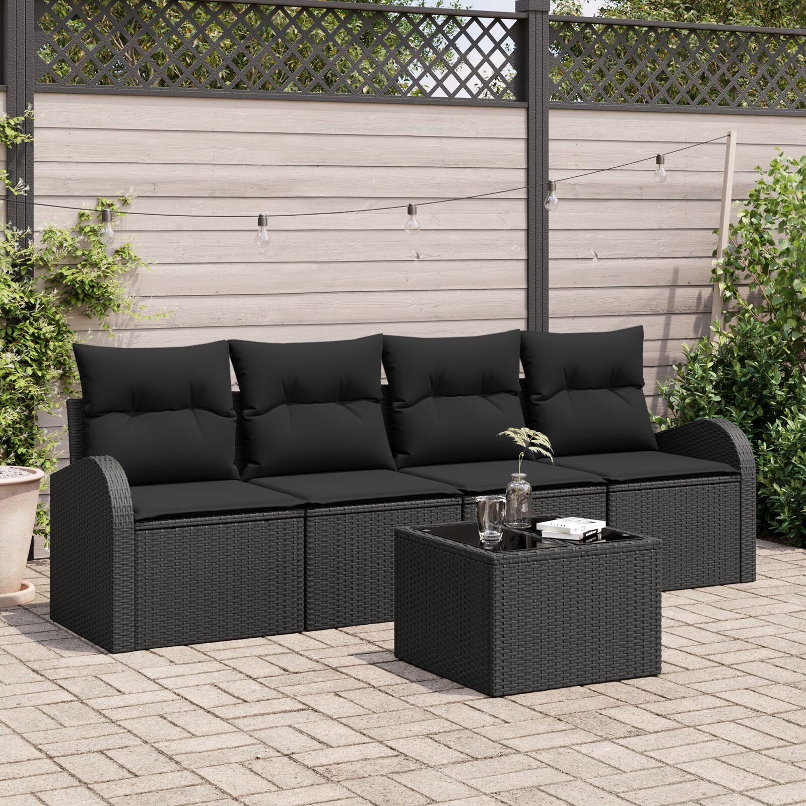 Havesofa Sæt med pude 5 stk Sort 55 x 55 x 37 cm Poly rattan
