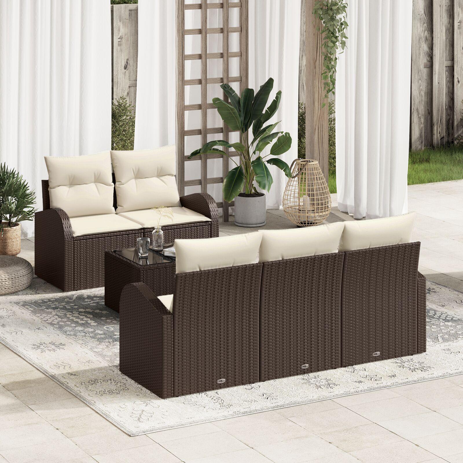 Havesofa Sæt med pude 6 stk Brun 55 x 55 x 37 cm Poly rattan