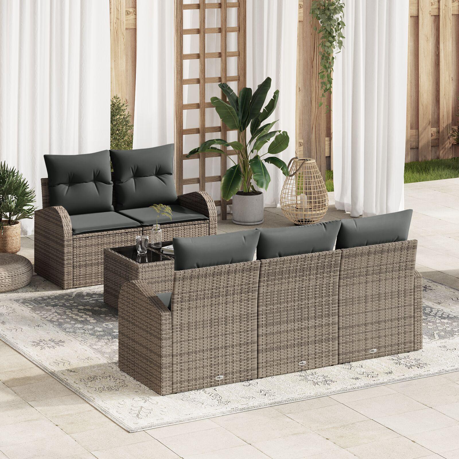 Havesofa Sæt med pude 6 stk Grå 55 x 55 x 37 cm Poly rattan