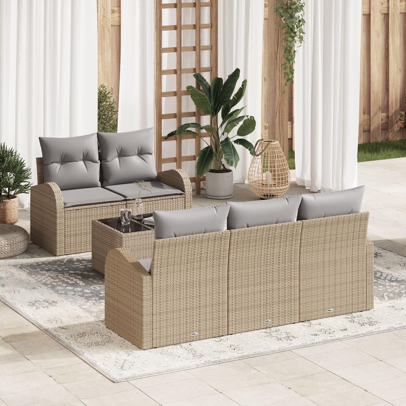 Havesofa Sæt med pude 6 stk Beige 55 x 55 x 37 cm Poly rattan