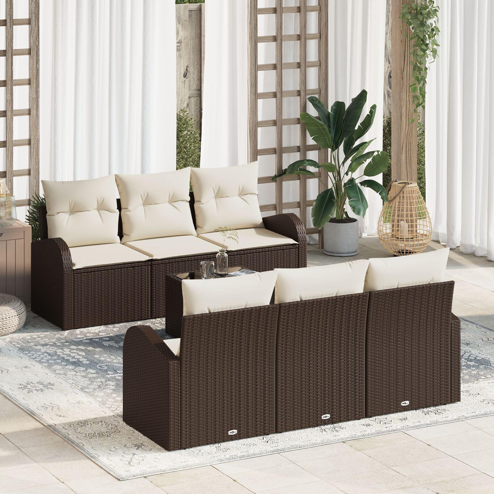 Havesofa Sæt med pude 7 stk Brun 55 x 55 x 37 cm Poly rattan