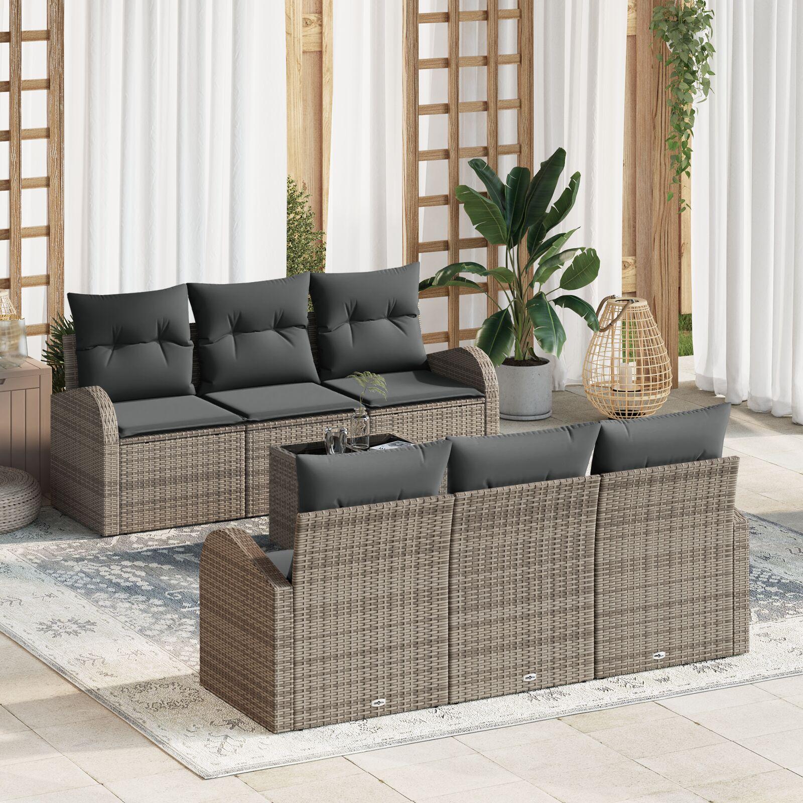 Havesofa Sæt med pude 7 stk Grå 55 x 55 x 37 cm Poly rattan
