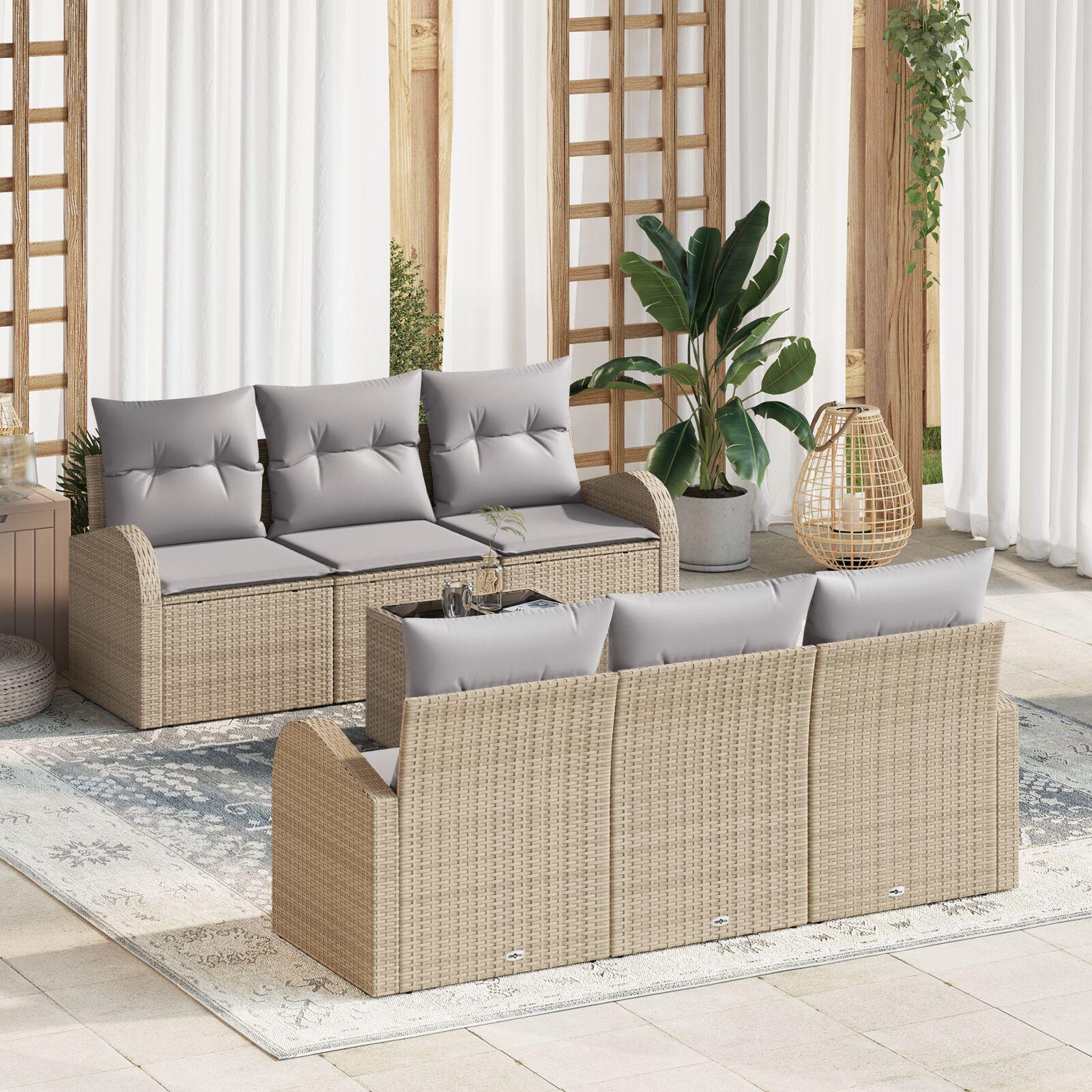 Havesofa Sæt med pude 7 stk Beige 55 x 55 x 37 cm Poly rattan