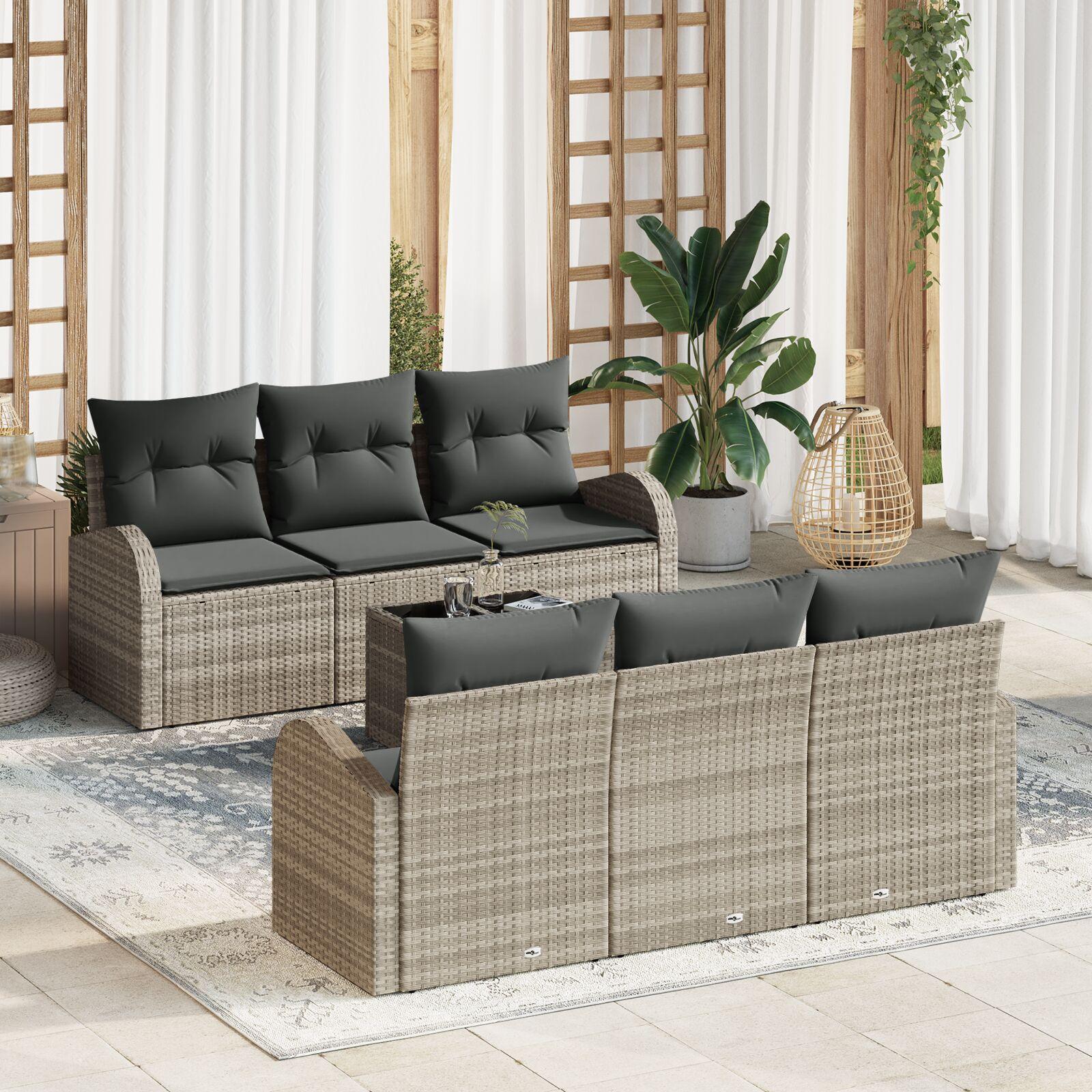Havesofa Sæt med pude 7 stk Lysegrå 55 x 55 x 37 cm Poly rattan