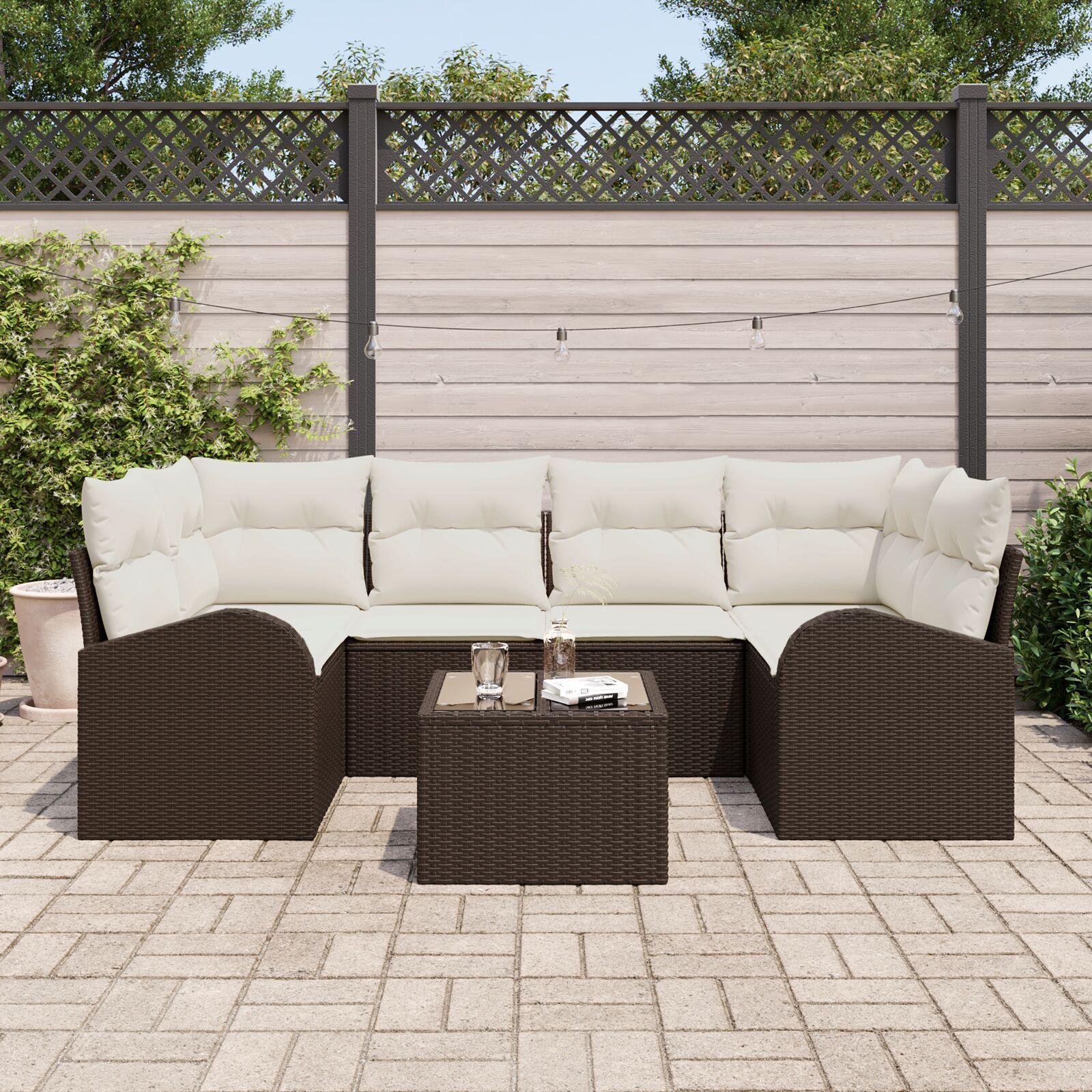 Havesofa Sæt med pude 7 stk Brun 55 x 55 x 37 cm Poly rattan