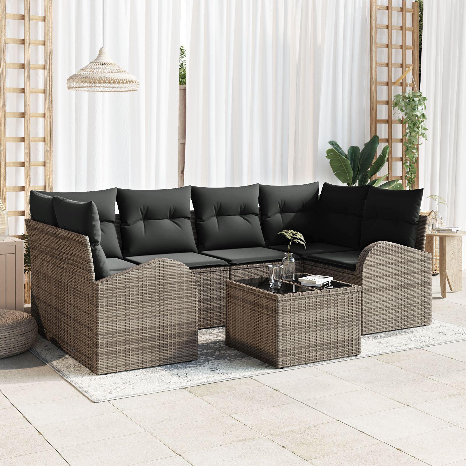 Havesofa Sæt med pude 7 stk Grå 55 x 55 x 37 cm Poly rattan