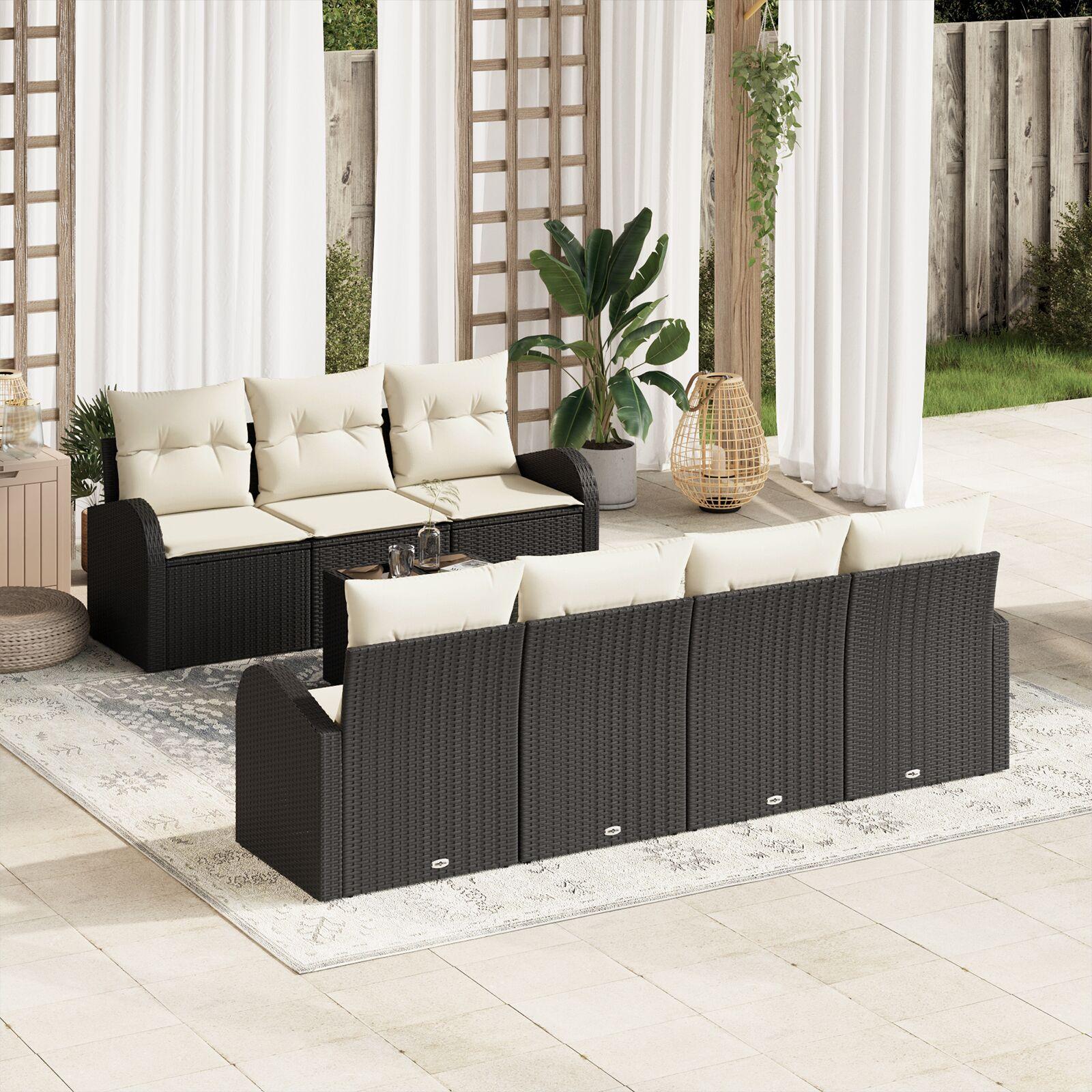 Havesofa Sæt 8 stk Sort 55 x 55 x 37 cm polyrattan