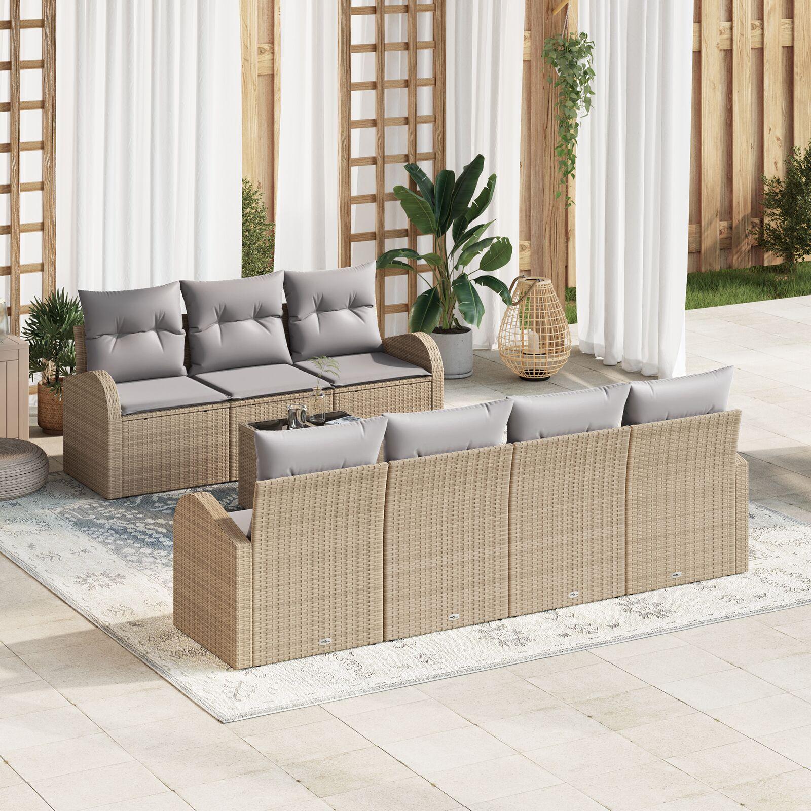 Havesofa Sæt 8 stk Beige 55 x 55 x 37 cm polyrattan