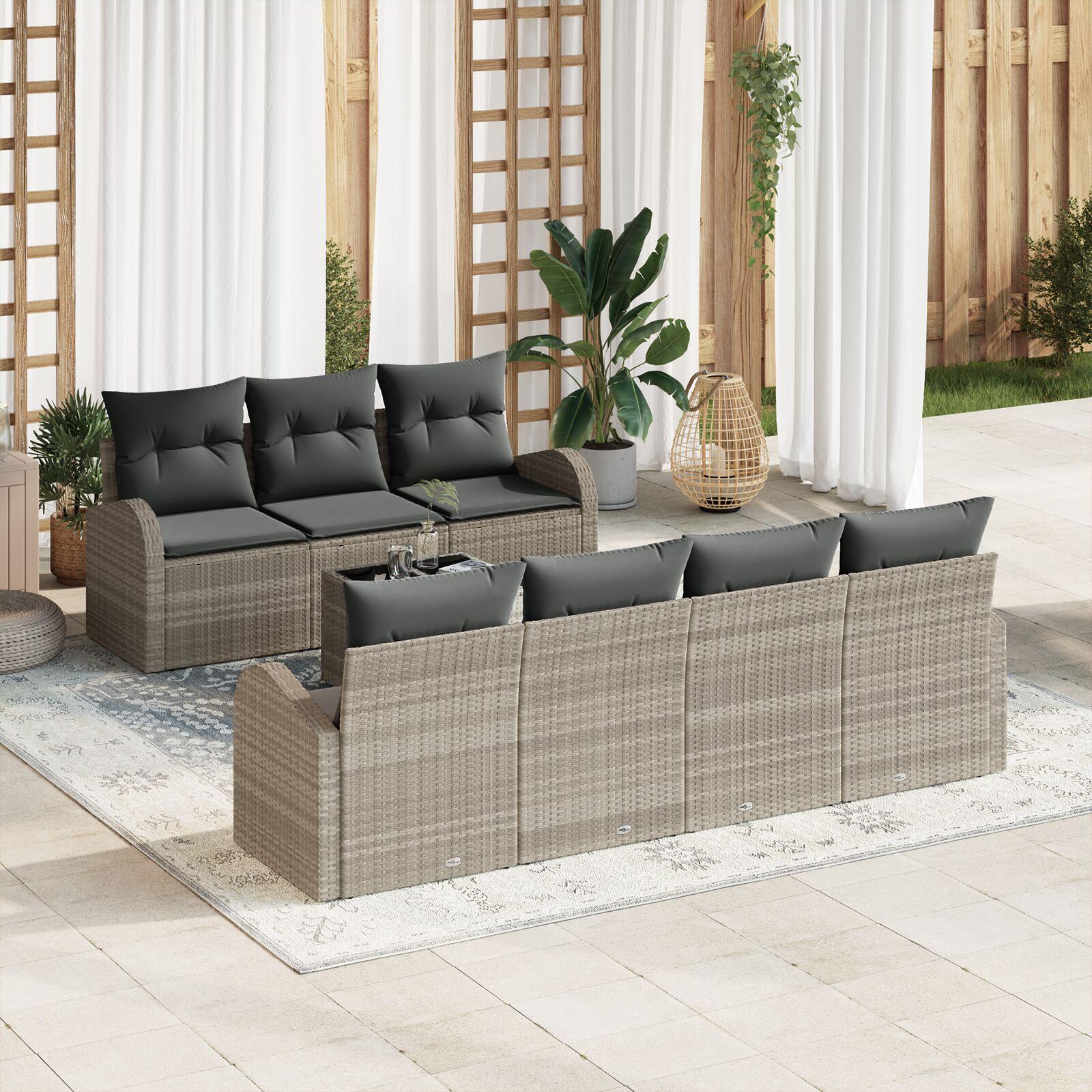 Havesofa Sæt 8 stk Lysegrå 55 x 55 x 37 cm polyrattan