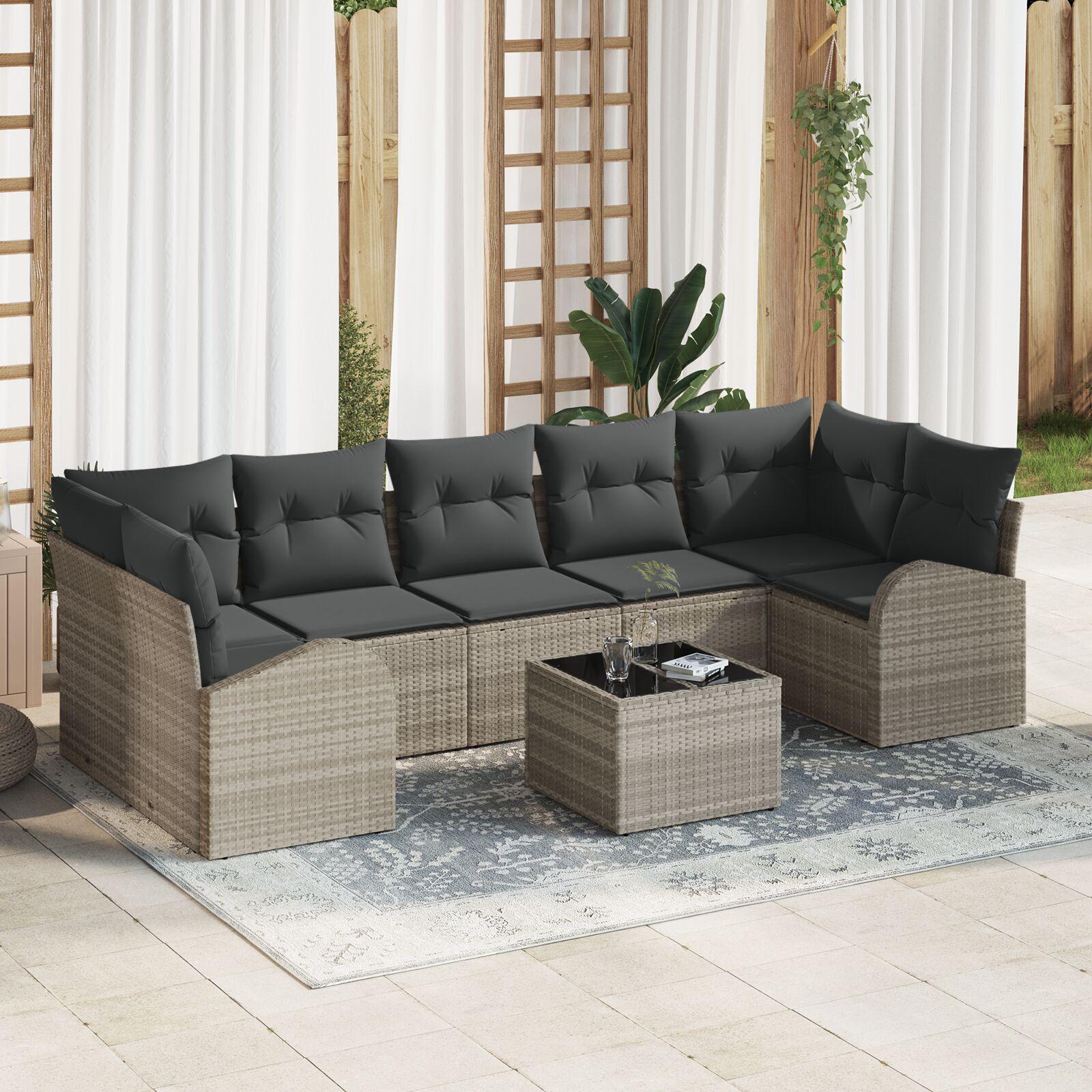 Havesofa Sæt 8 stk Lysegrå 55 x 55 x 37 cm polyrattan