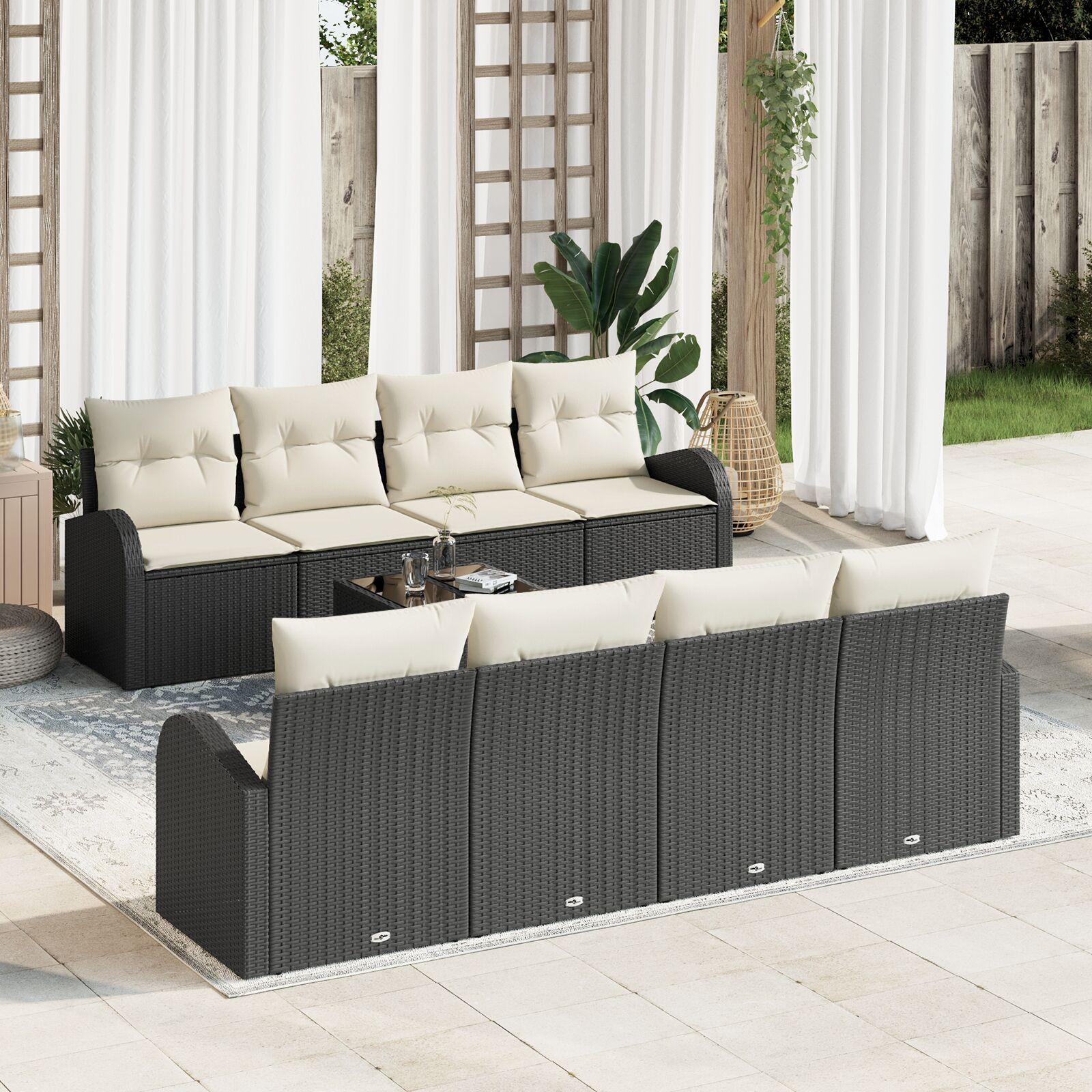 Havesofa Sæt 7 stk Sort og Beige 55 x 55 x 37 cm polyrattan