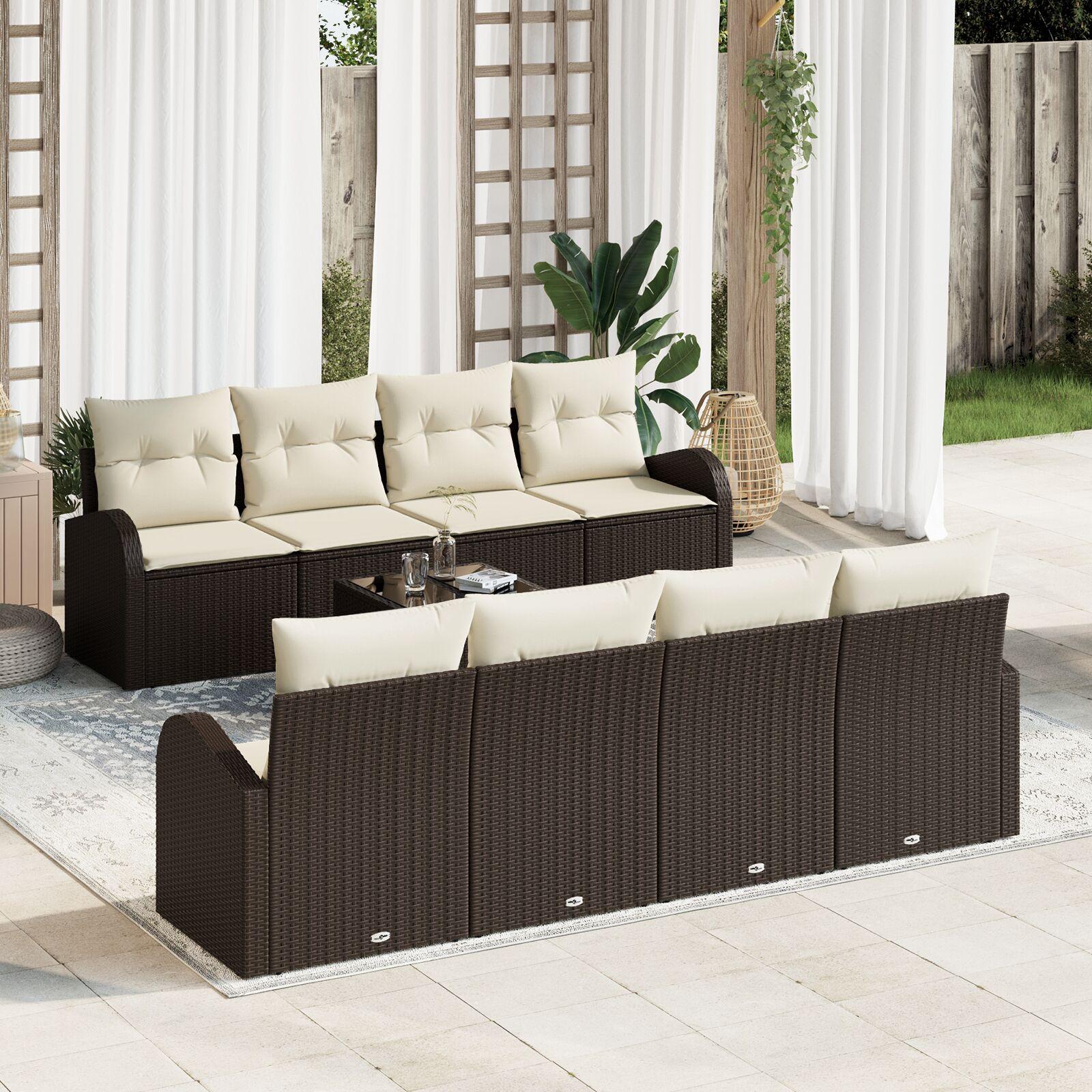 Havesofa Sæt 7 stk Brun og Beige 55 x 55 x 37 cm polyrattan