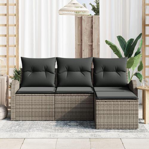 4 Delers Have Sofaset med Puder Grå Poly Rattan