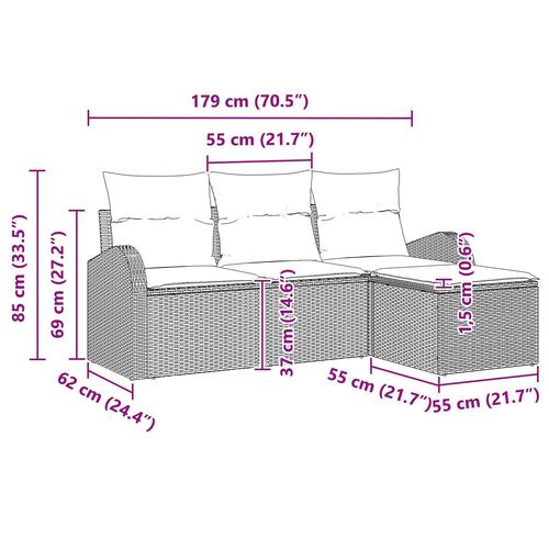4 Delers Have Sofaset med Puder Grå Poly Rattan