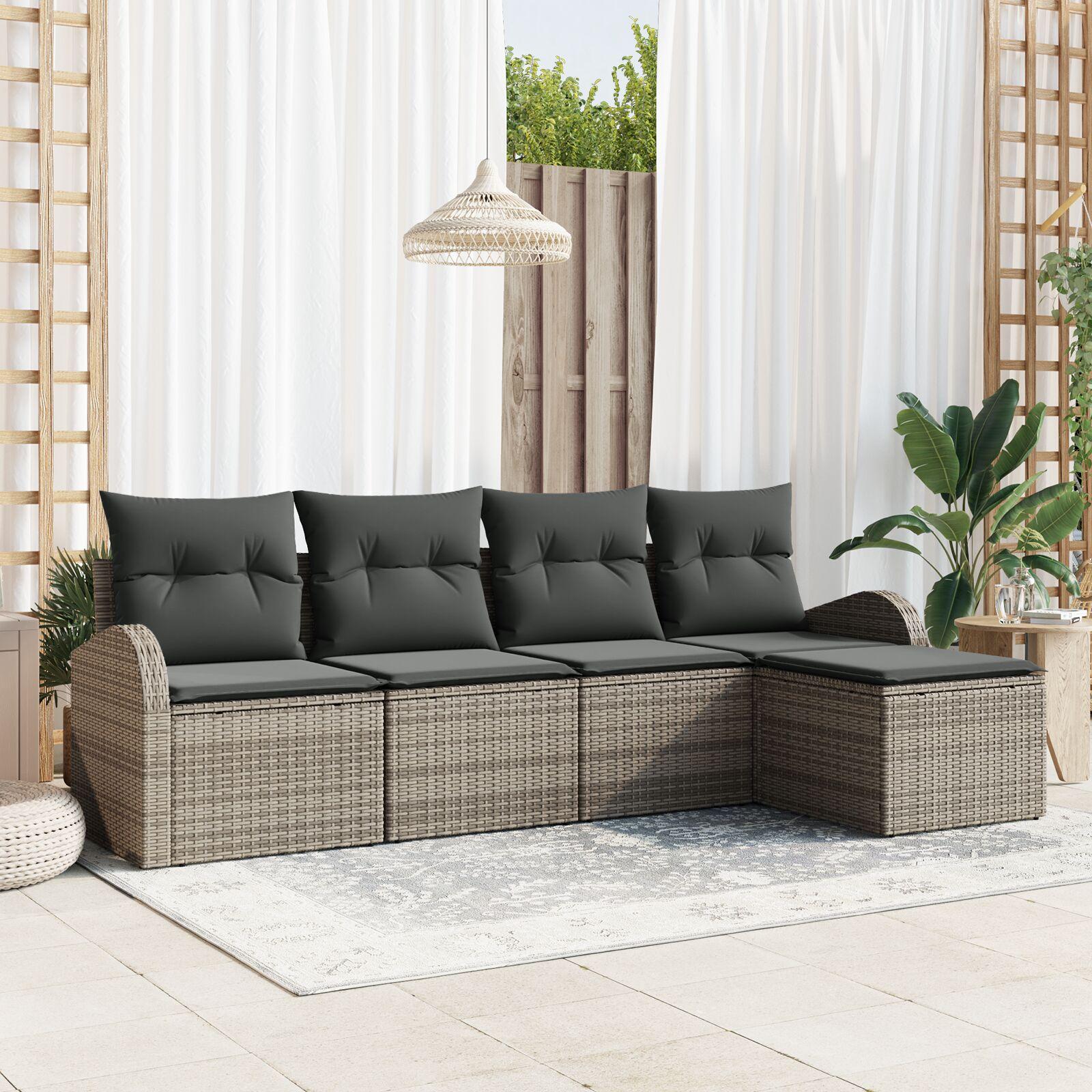 Havesofa Sæt med pude 5 stk Grå Poly rattan