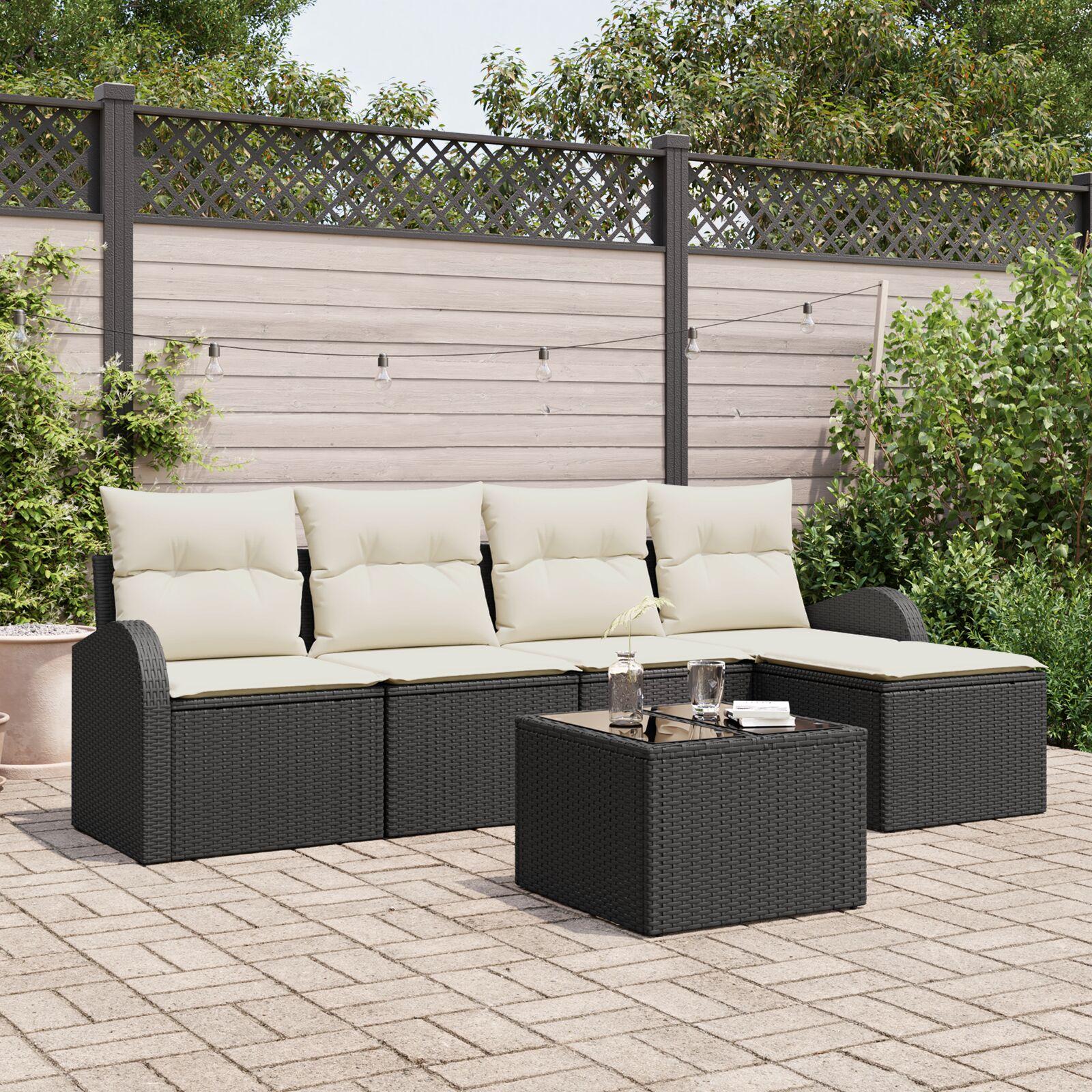 Havesofa SÃ¦t med pude 6 stk Sort Poly rattan