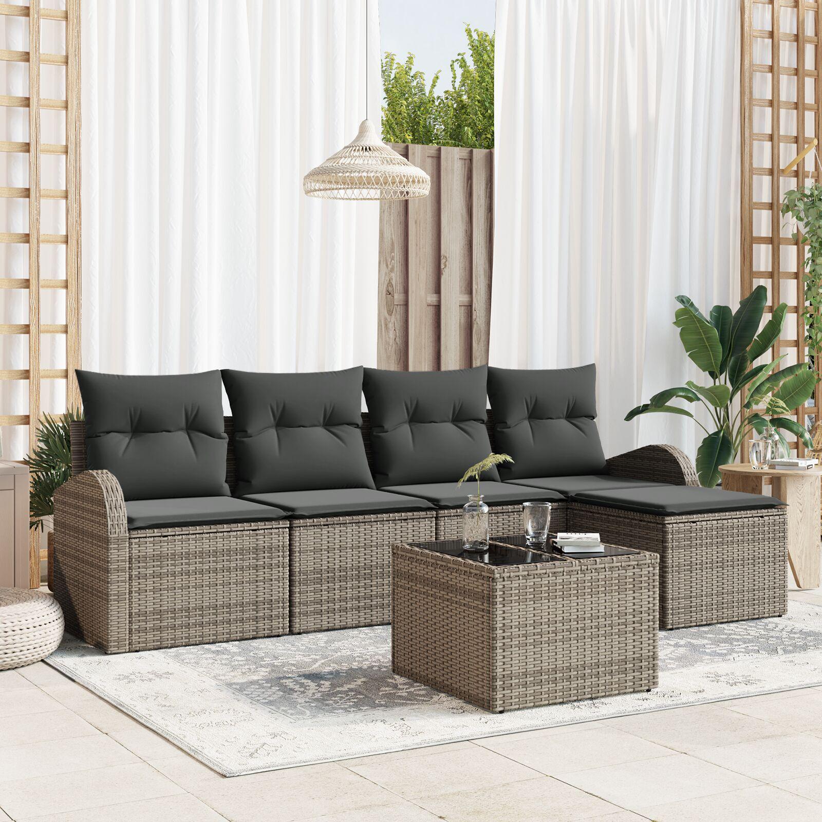 Havesofa Sæt med pude 6 stk Grå Poly rattan