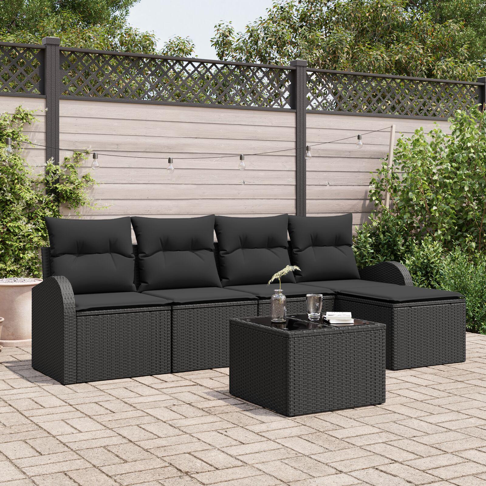 Havesofa SÃ¦t med pude 6 stk Sort Poly rattan