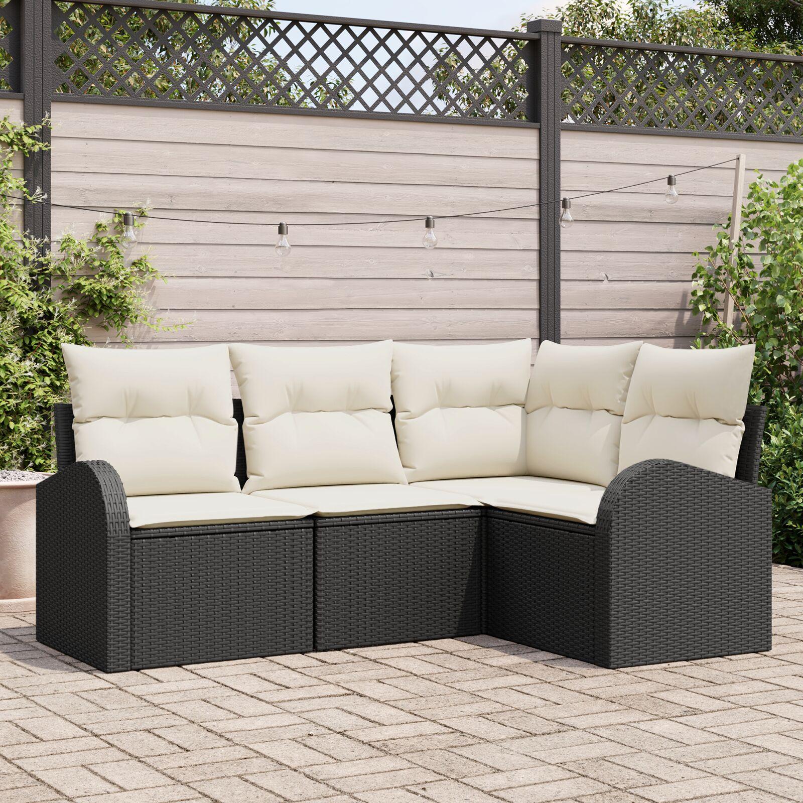 Havesofa Sæt med pude 4 stk Sort Poly rattan