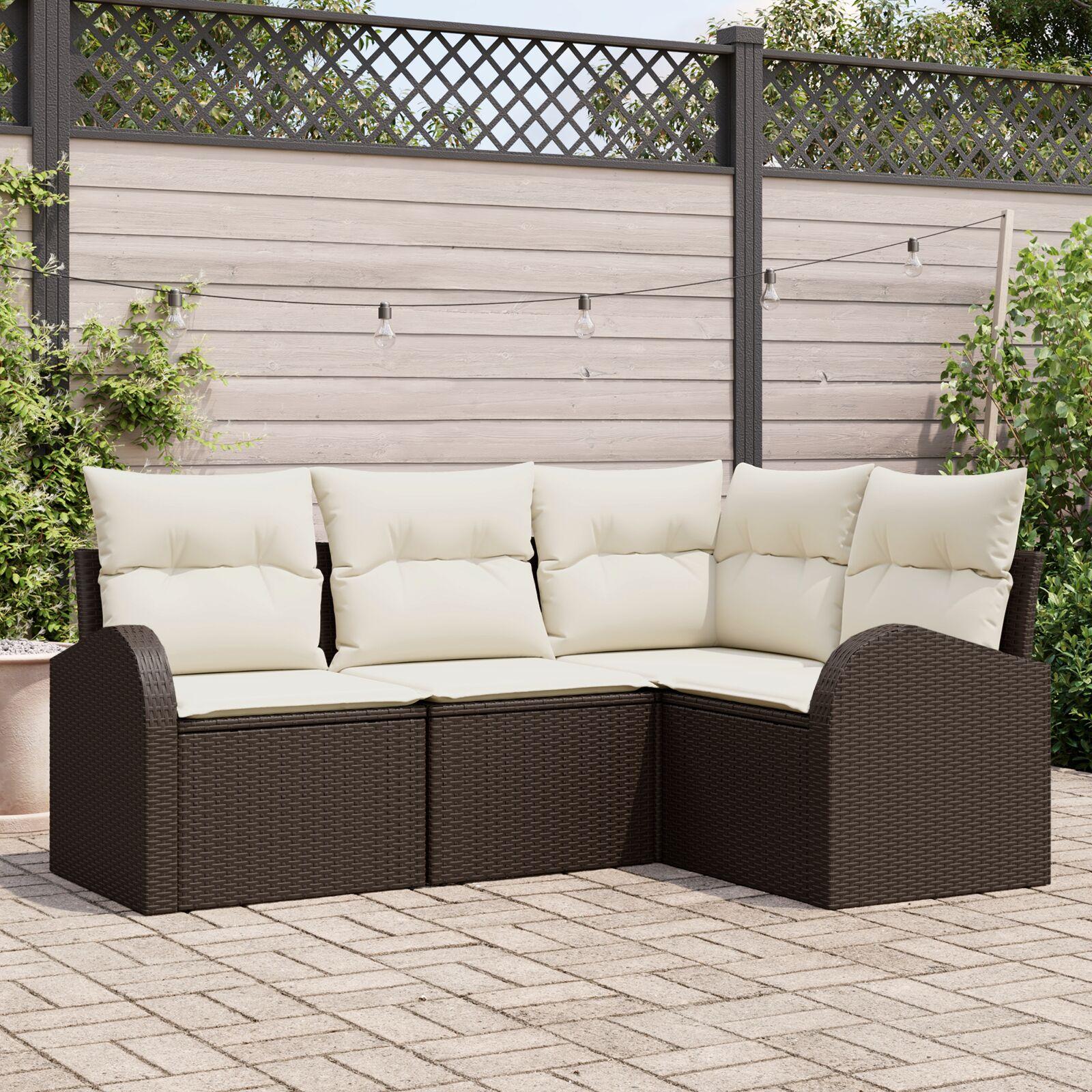 Havesofa Sæt med pude 4 stk Brun Poly rattan