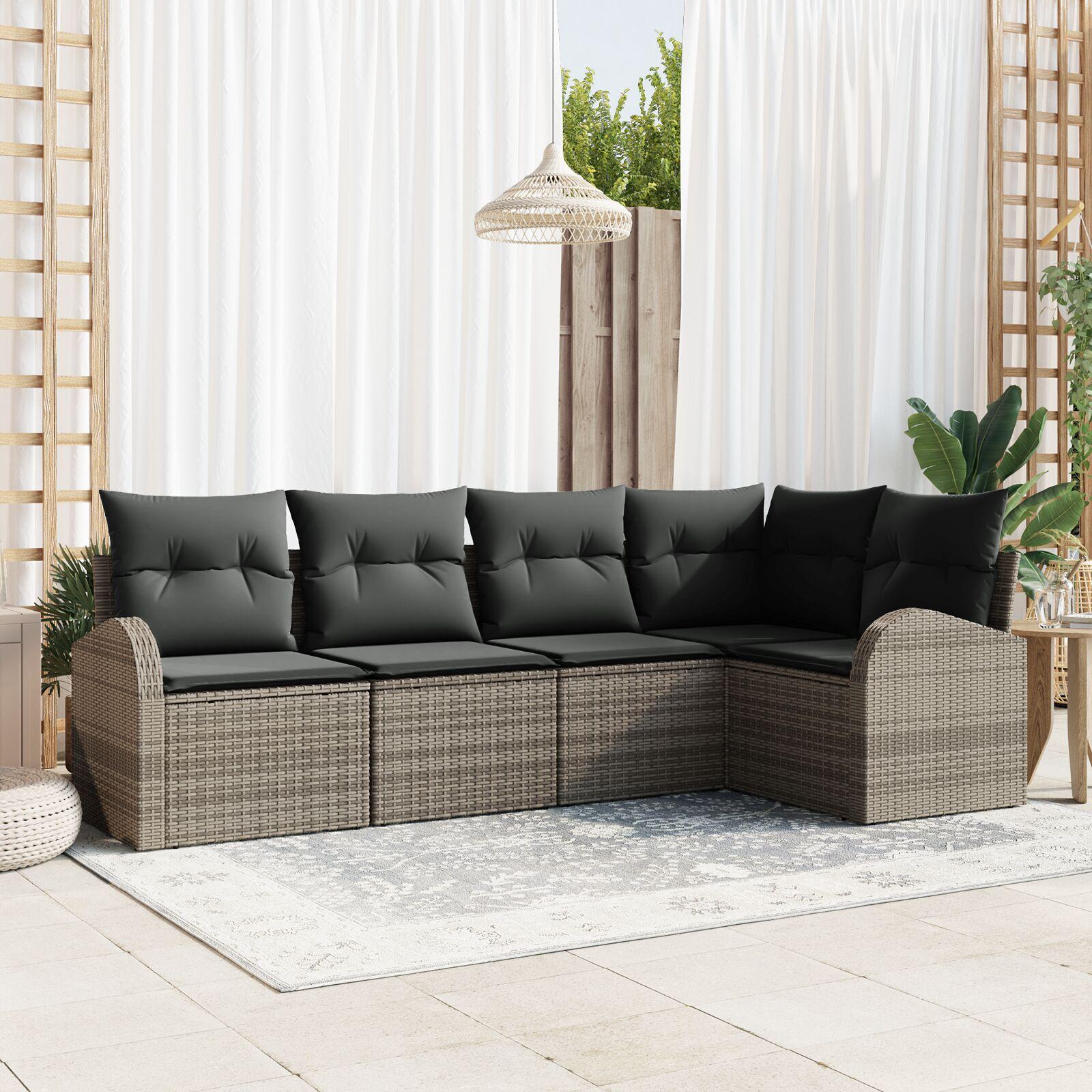Havesofa Sæt med pude 5 stk Grå Poly rattan