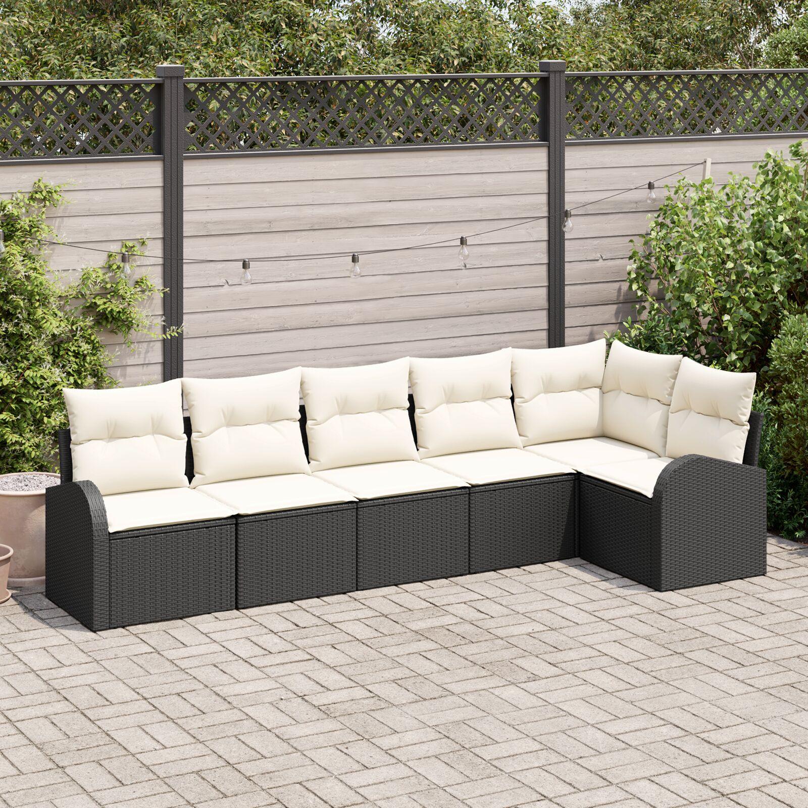 Havesofa SÃ¦t med pude 6 stk Sort Poly rattan