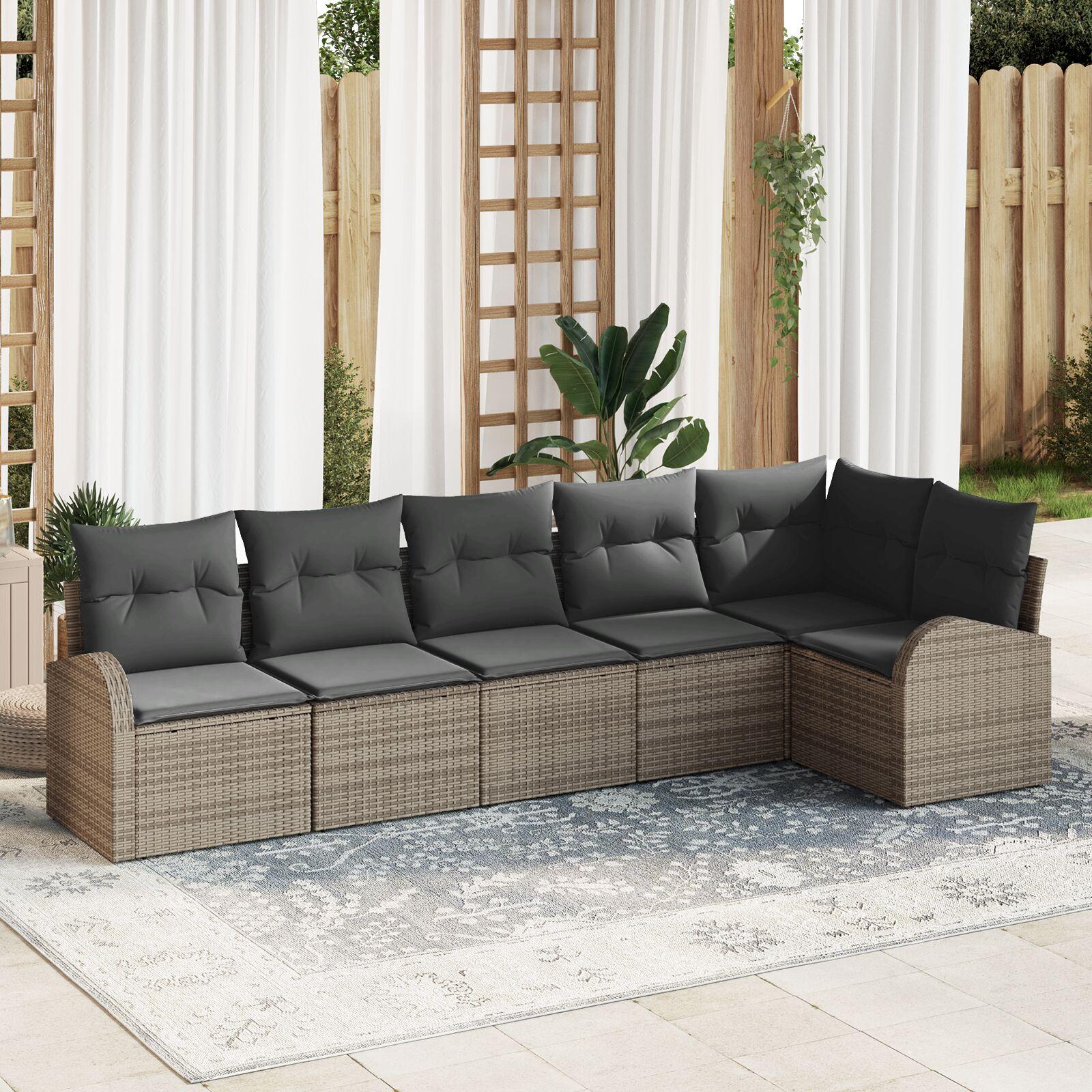 Havesofa Sæt med pude 6 stk Grå Poly rattan